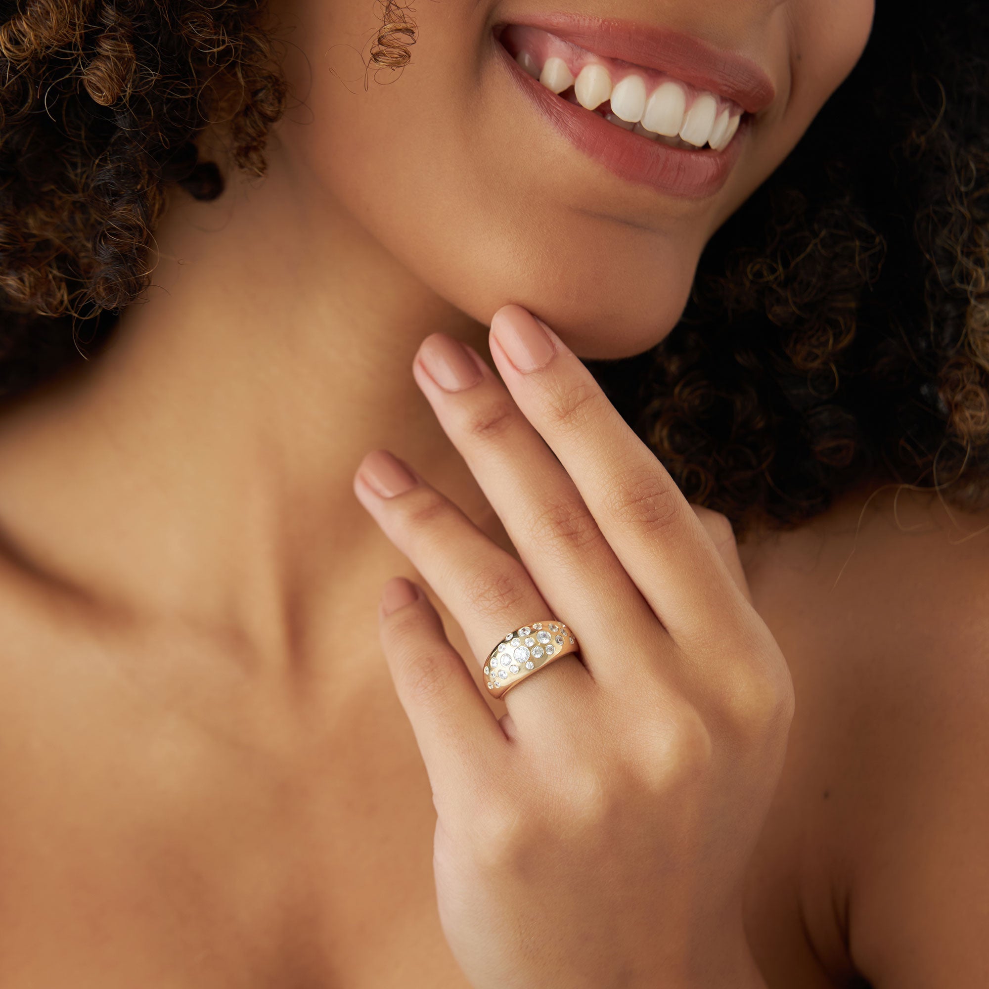 OBFJ1046 - 14k Gold Flush Setting Cluster Dome Ring 6