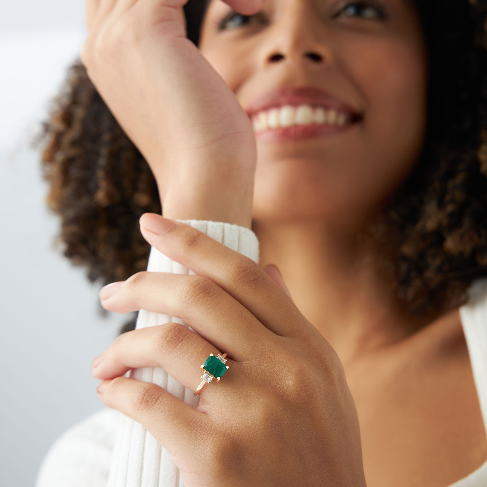 OBFJ1095 - 14k Three Stone Emerald Engagement Ring 2