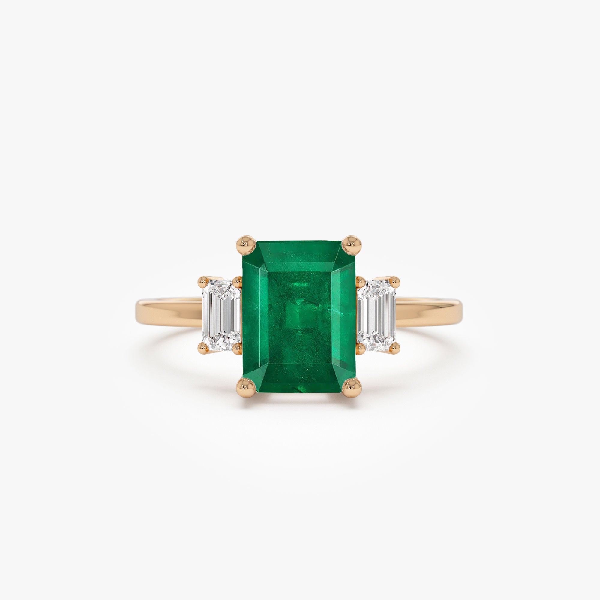 OBFJ1095 - 14k Three Stone Emerald Engagement Ring 7