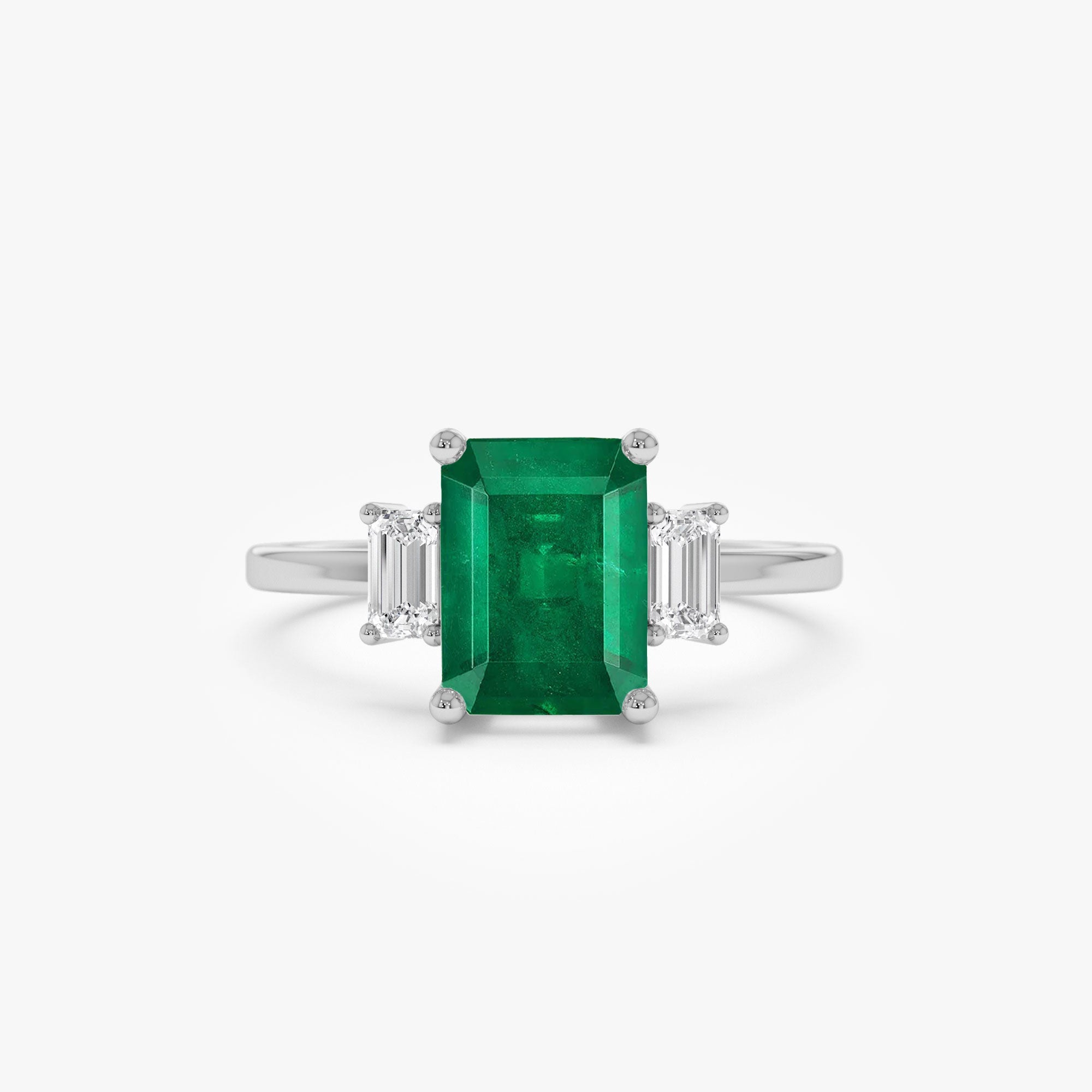 OBFJ1095 - 14k Three Stone Emerald Engagement Ring 8