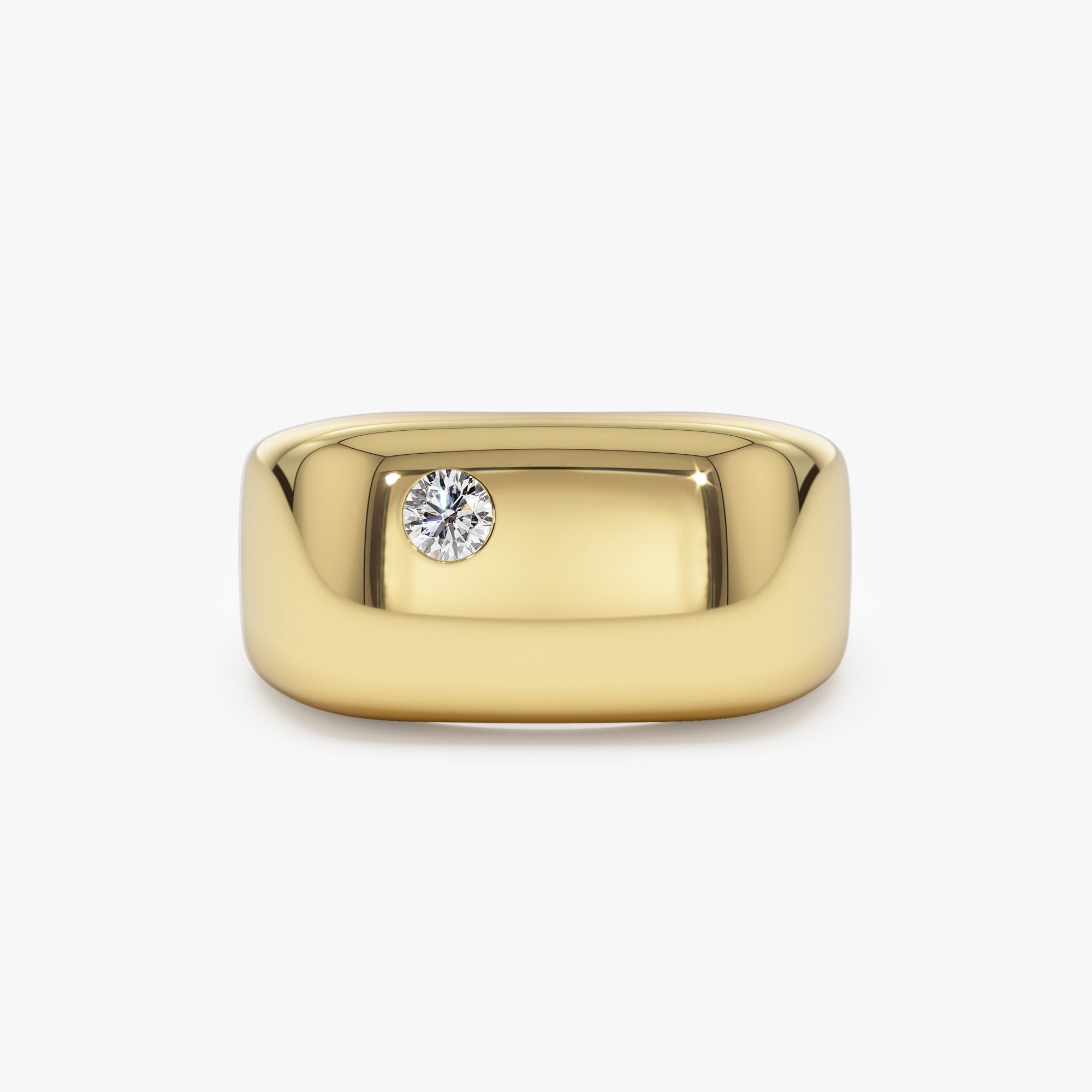 OBFJ0958 - 14K Gold Rectangular Diamond Signet Ring 1