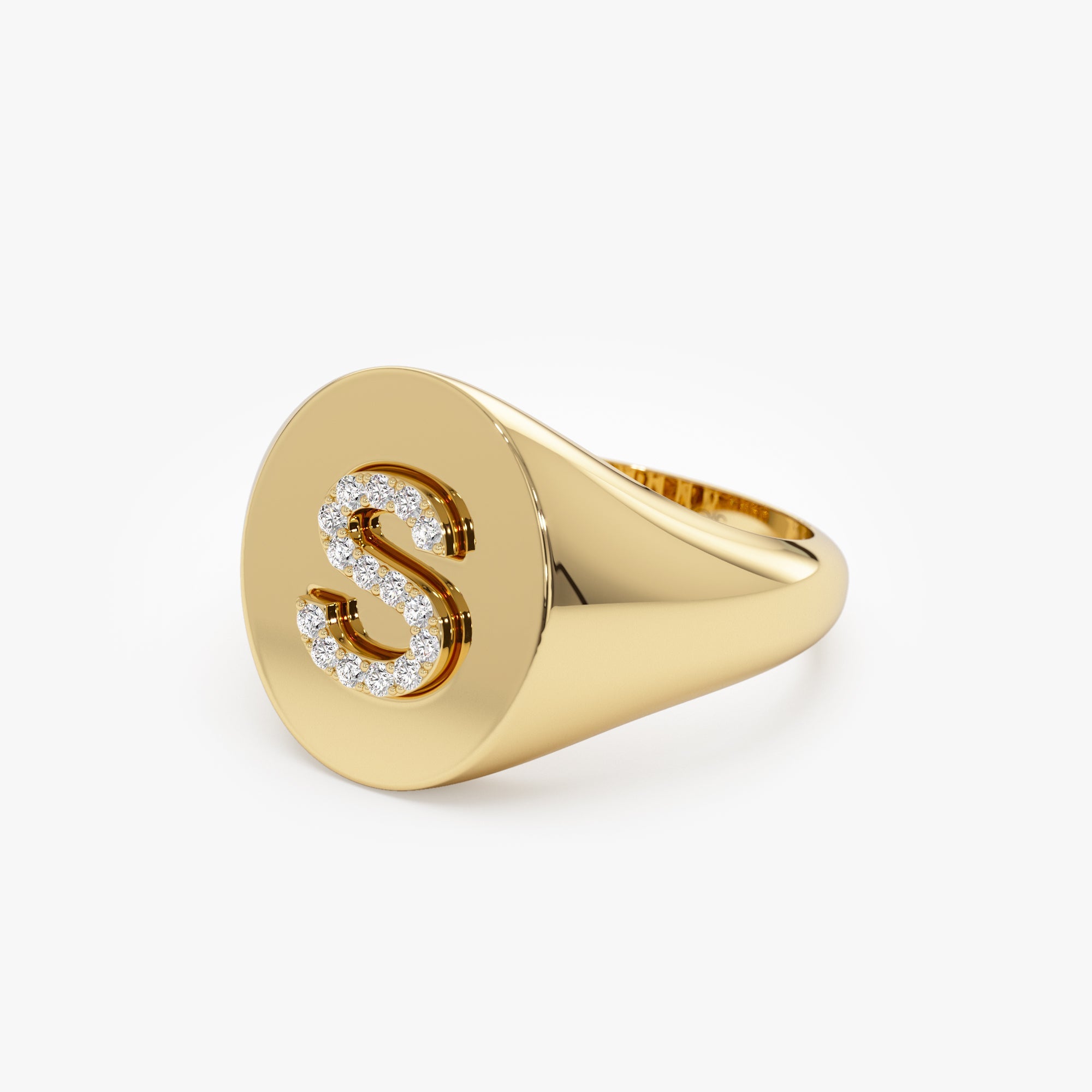 OBFJ0949 - 14K Diamond Letter Signet Ring 7