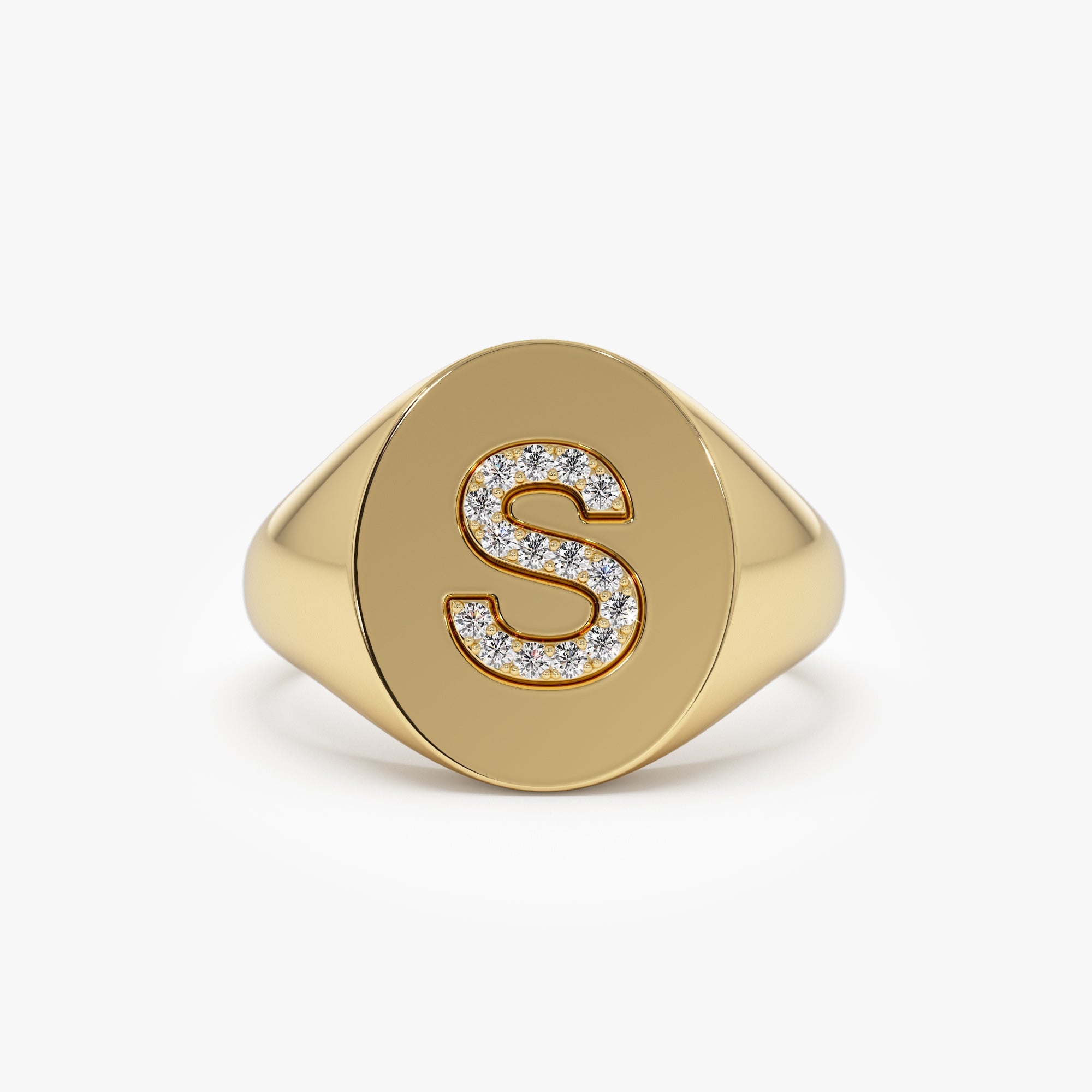 OBFJ0949 - 14K Diamond Letter Signet Ring 1