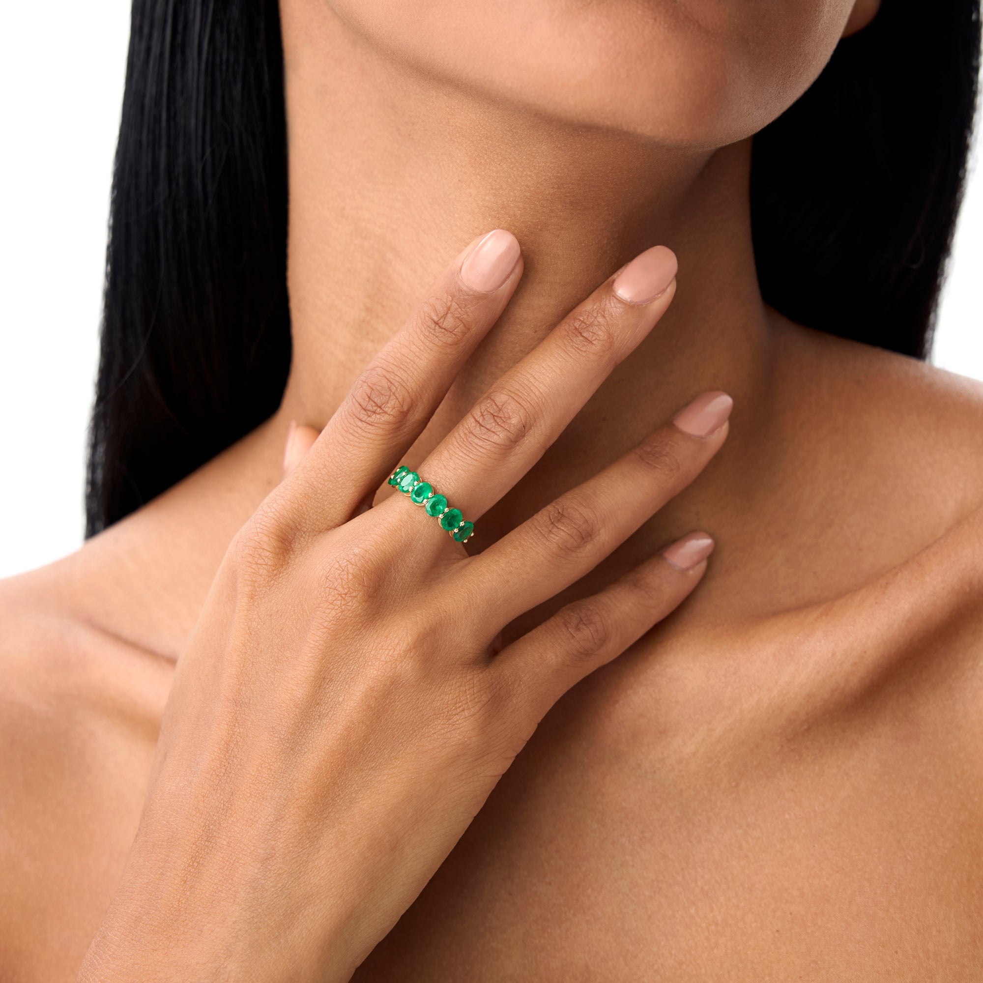 OBFJ0853 - 14k Oval Shaped Basket Setting Emerald Ring 2