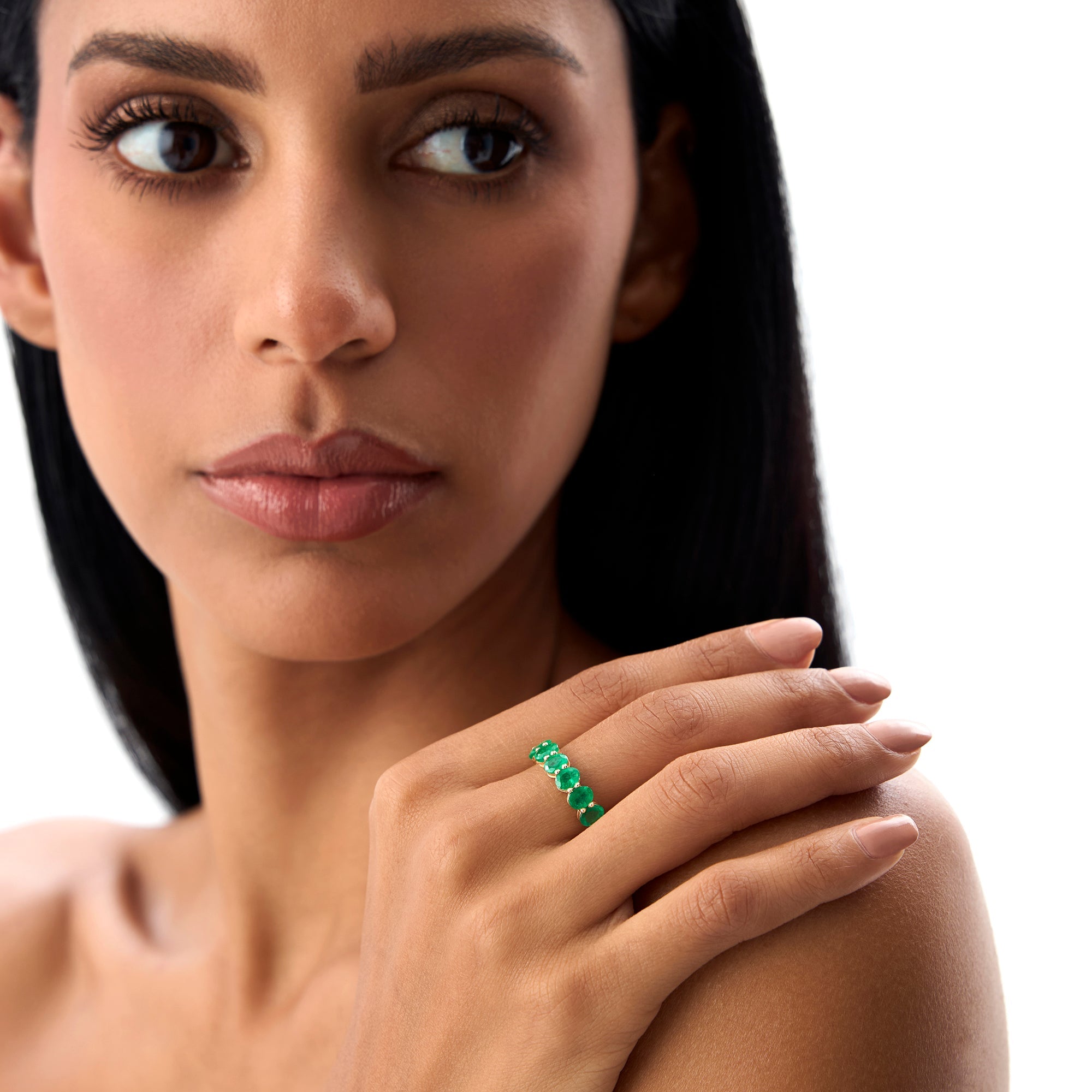 OBFJ0853 - 14k Oval Shaped Basket Setting Emerald Ring 3