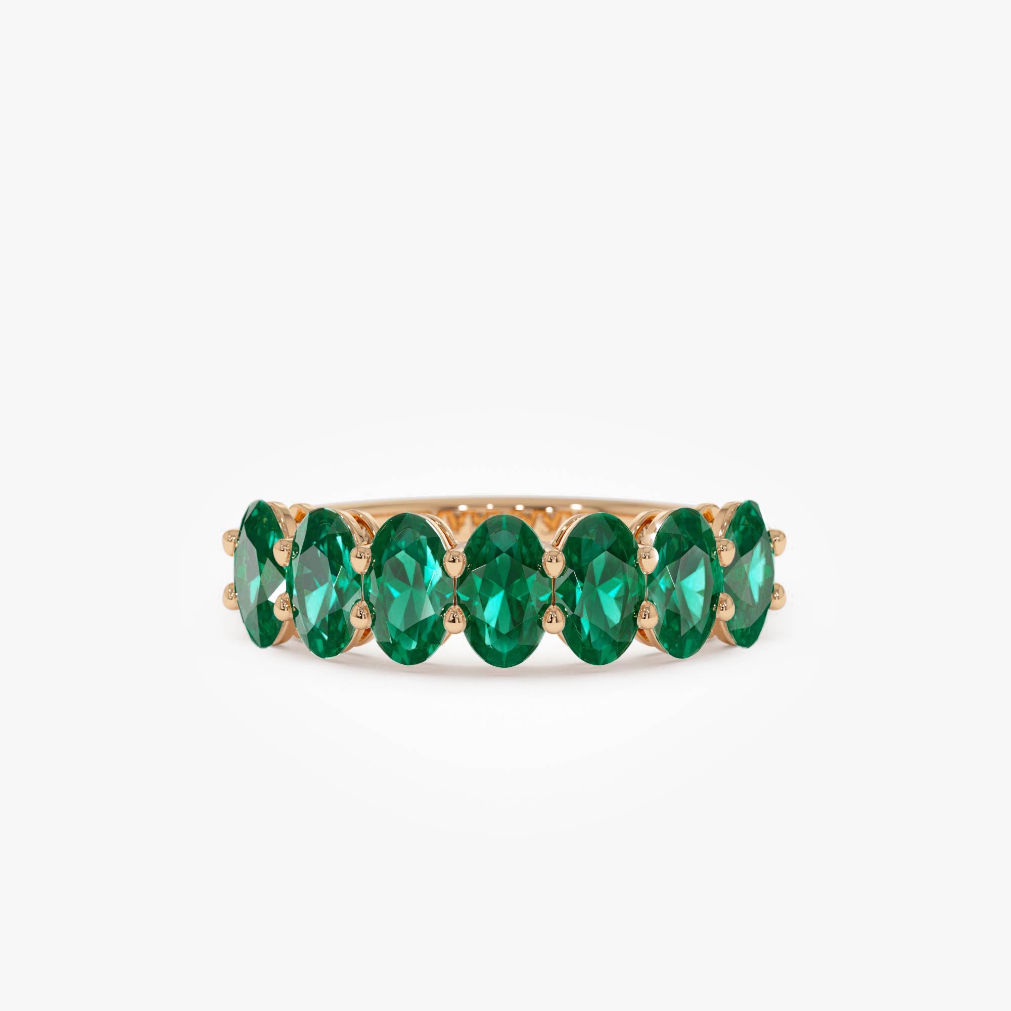OBFJ0853 - 14k Oval Shaped Basket Setting Emerald Ring 7