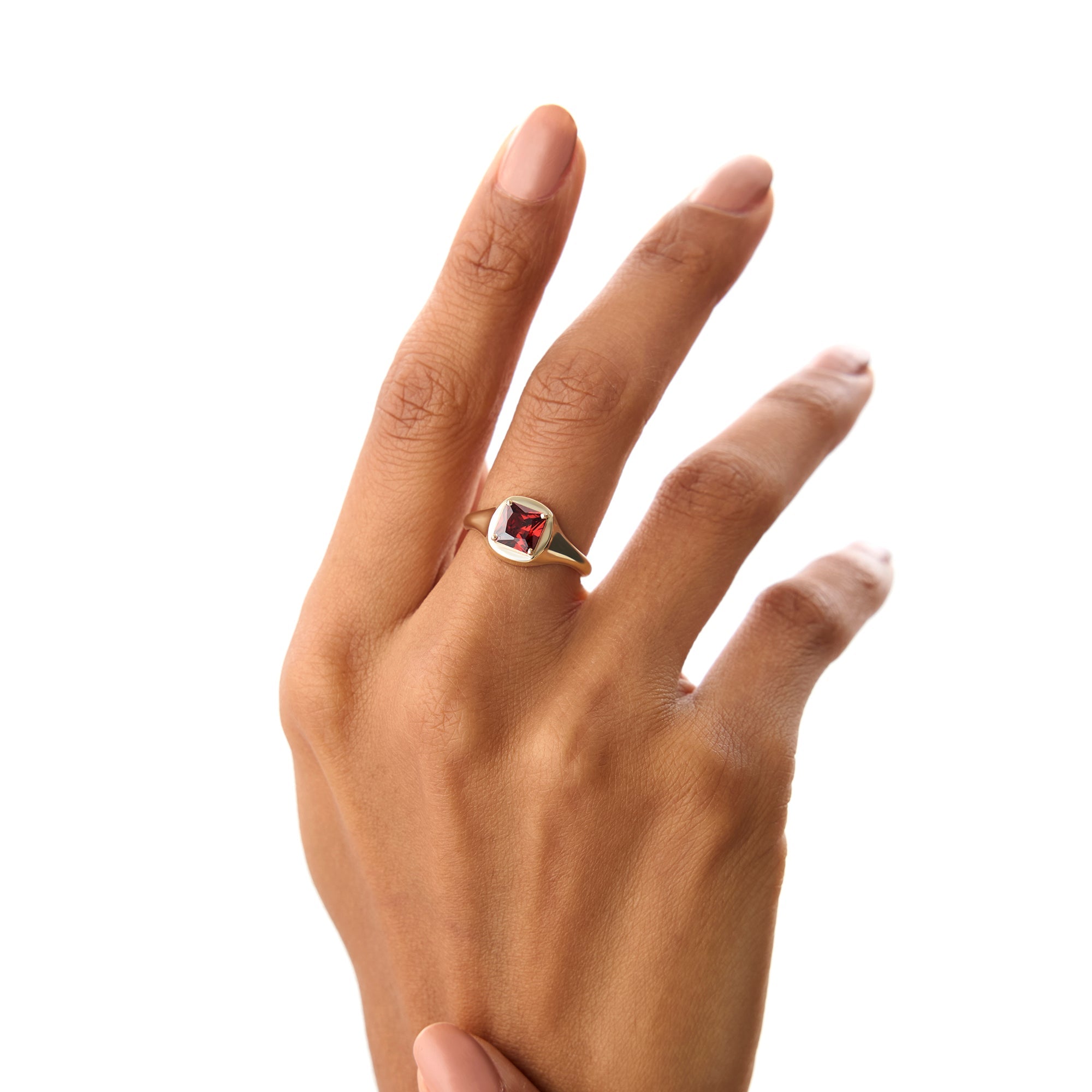 OBFJ0789 - 14K Asscher Cut Garnet Signet Ring 4