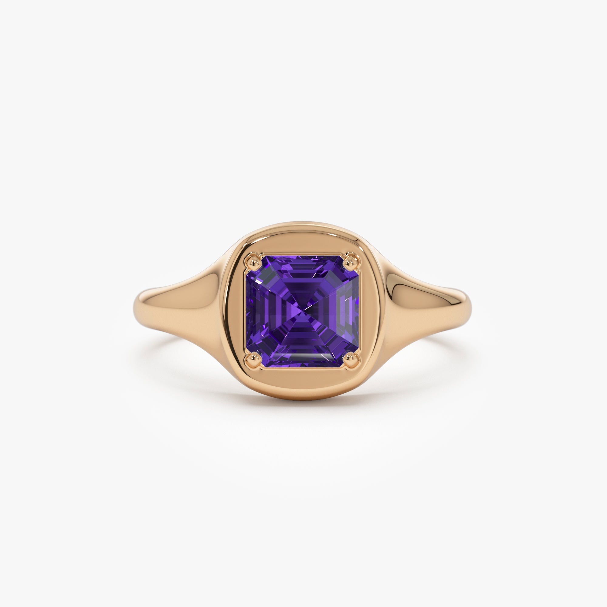 OBFJ0787 - 14K Asscher Cut Amethyst Signet Ring 5