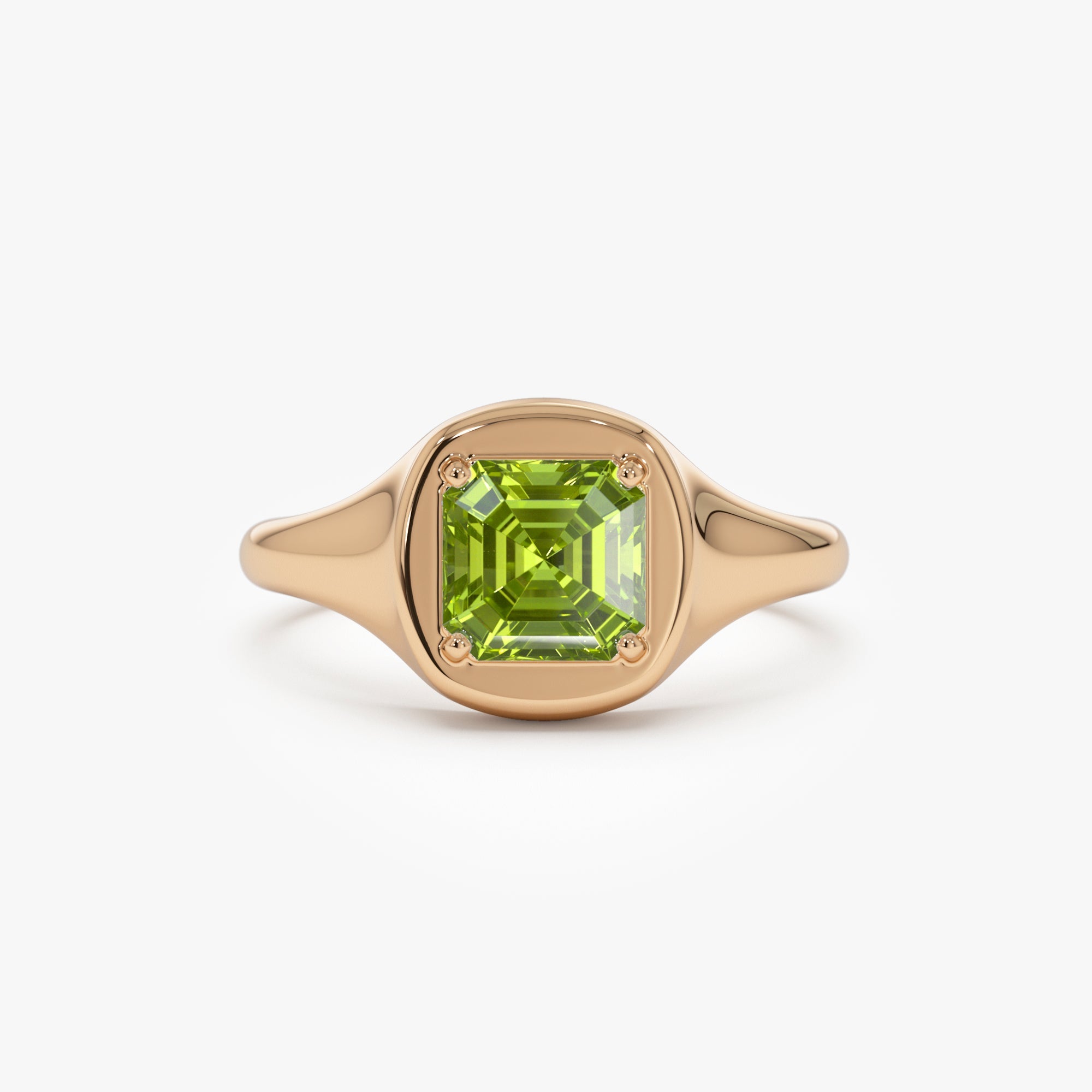 OBFJ0790 - 14K Asscher Cut Peridot Signet Ring 6