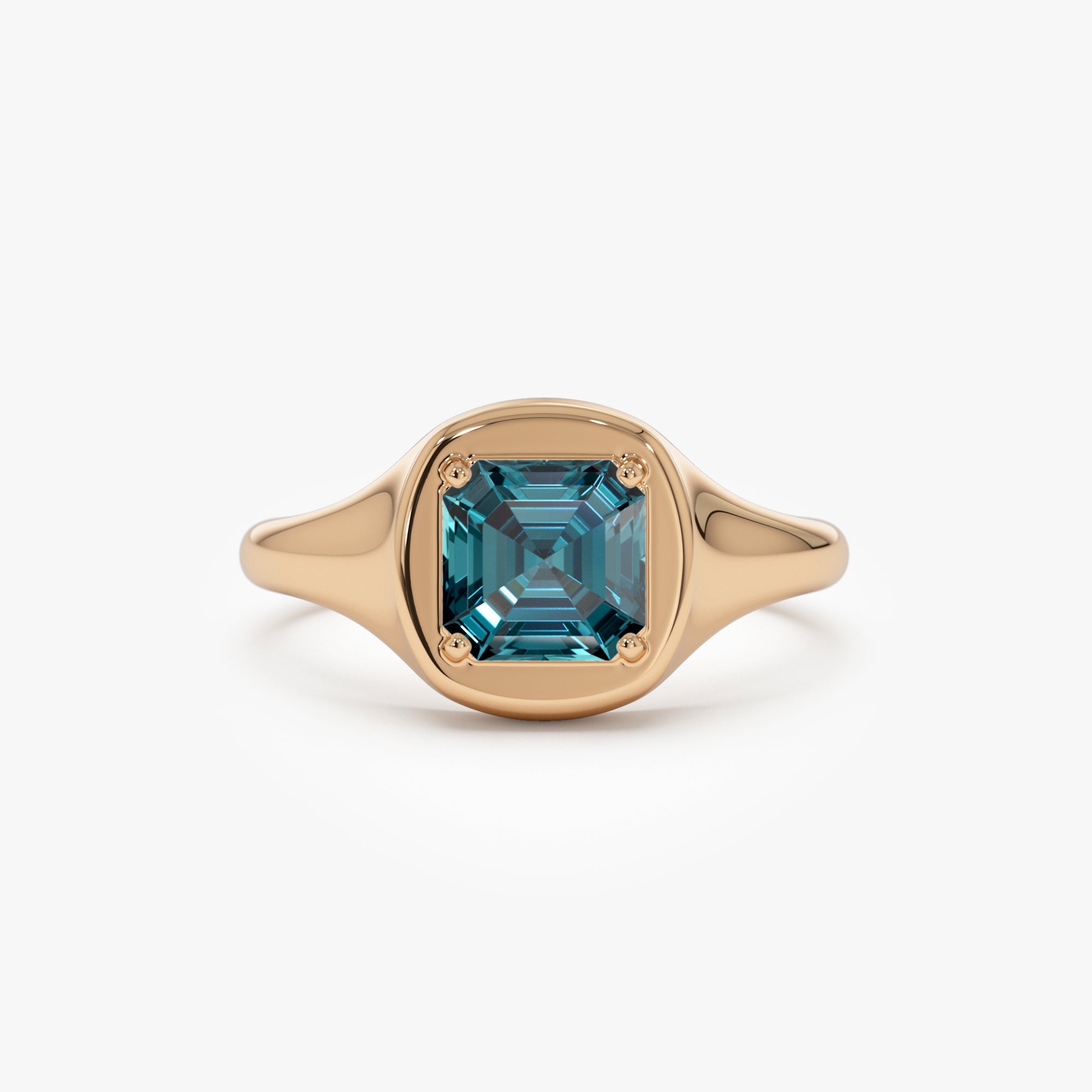 OBFJ0788 - 14K Asscher Cut London Blue Topaz Signet Ring 7