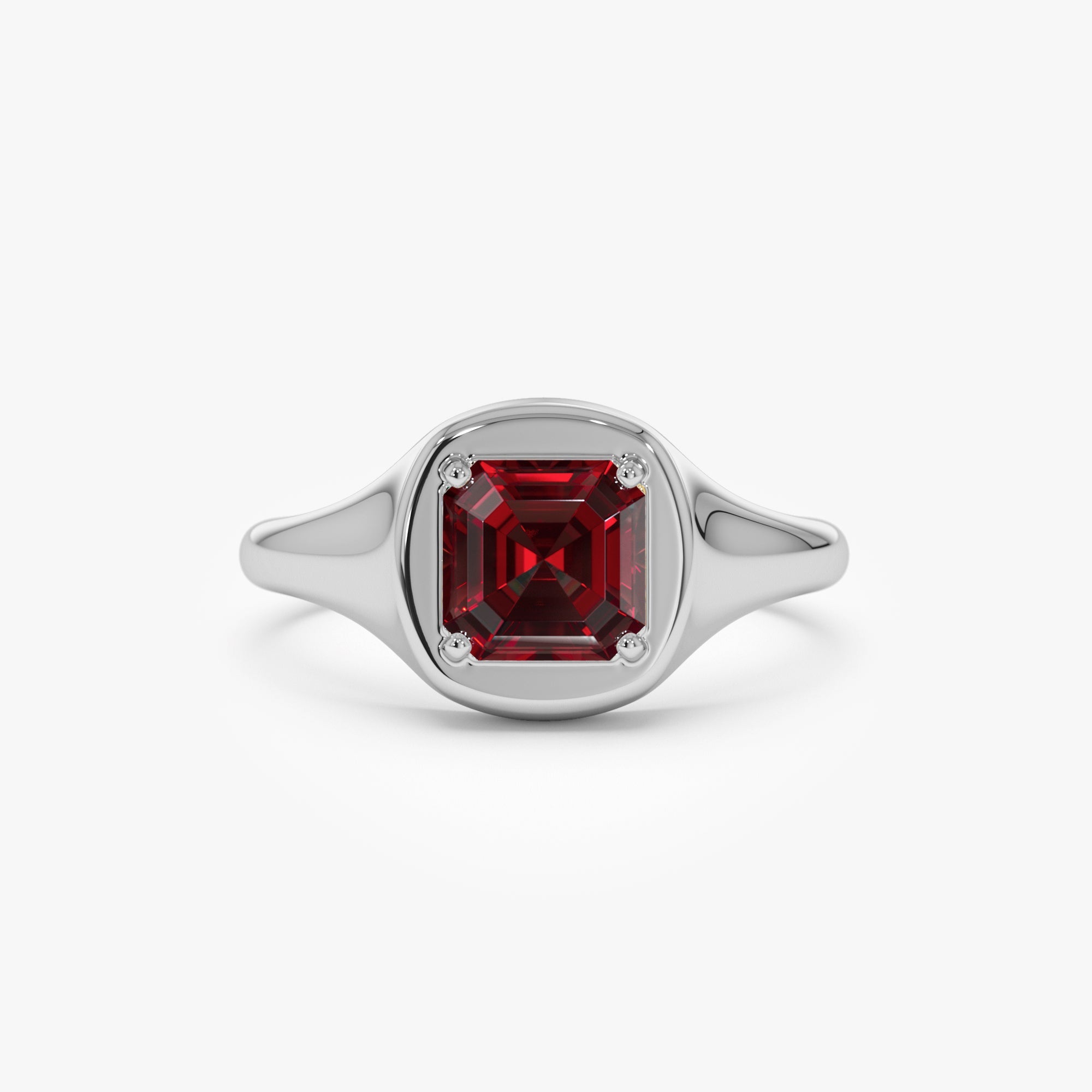 OBFJ0789 - 14K Asscher Cut Garnet Signet Ring 6