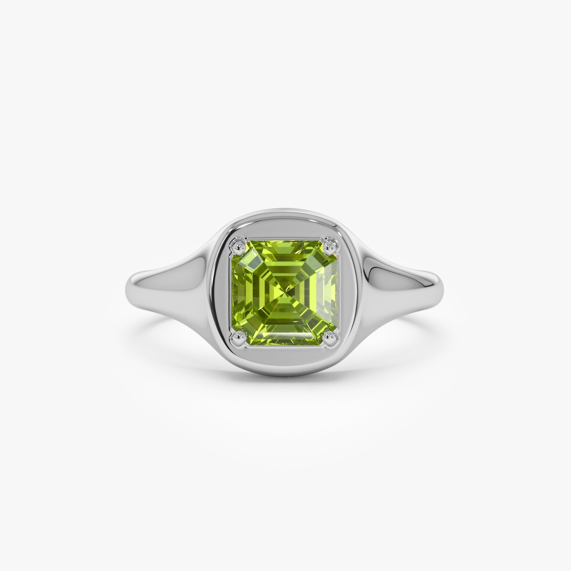 OBFJ0790 - 14K Asscher Cut Peridot Signet Ring 8