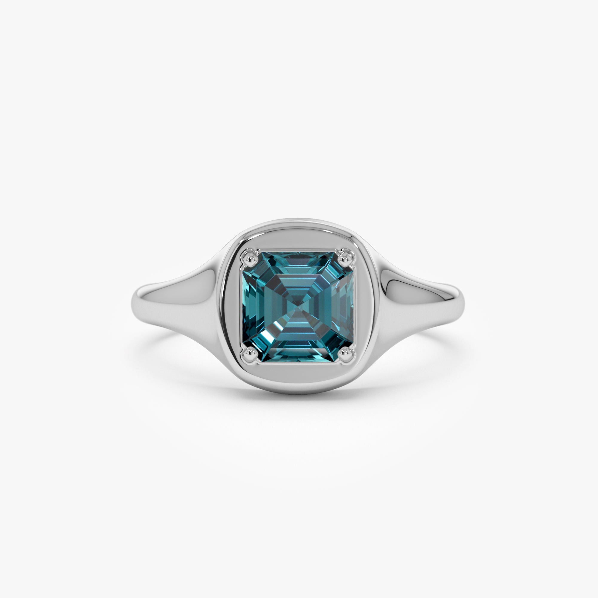 OBFJ0788 - 14K Asscher Cut London Blue Topaz Signet Ring 6