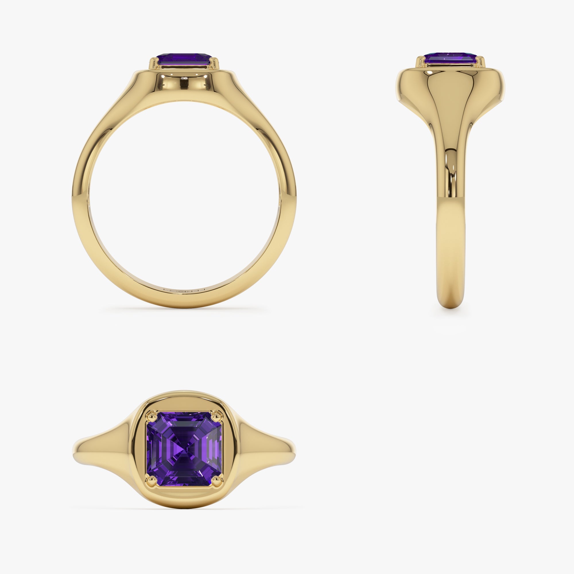 OBFJ0787 - 14K Asscher Cut Amethyst Signet Ring 8