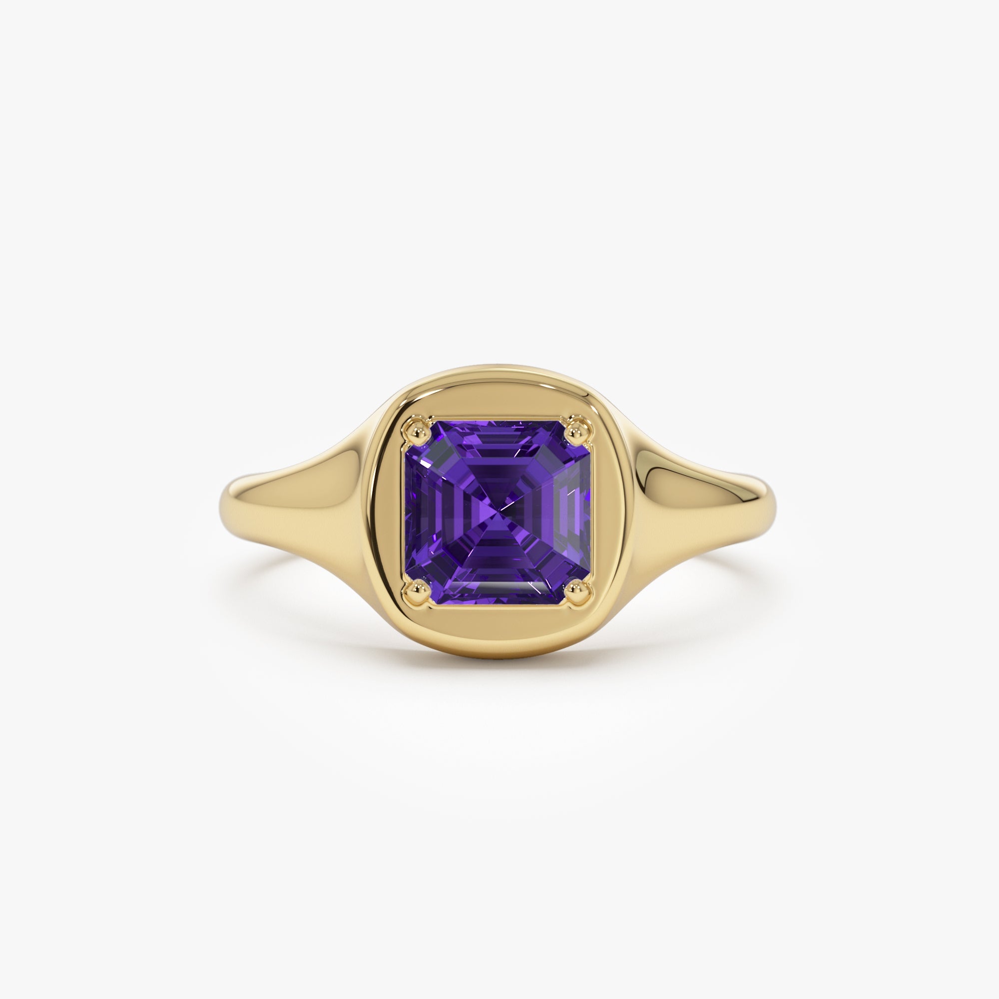 OBFJ0787 - 14K Asscher Cut Amethyst Signet Ring 1
