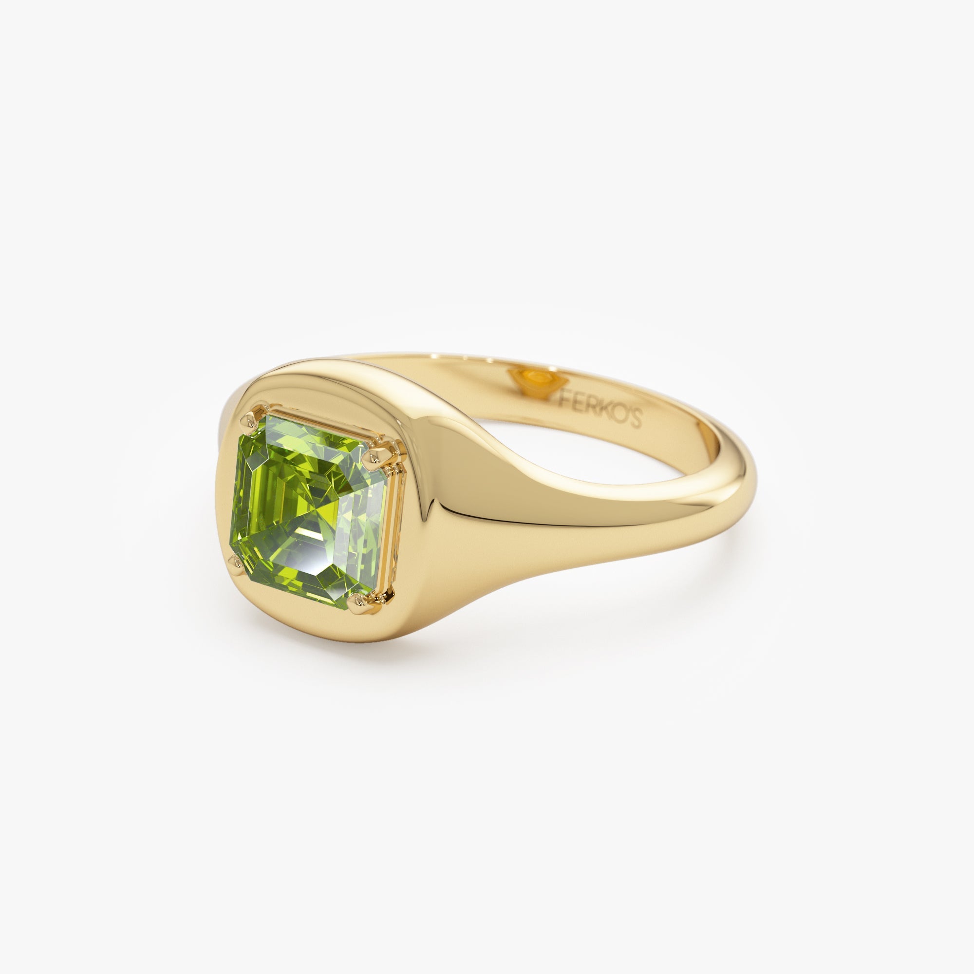 OBFJ0790 - 14K Asscher Cut Peridot Signet Ring 7