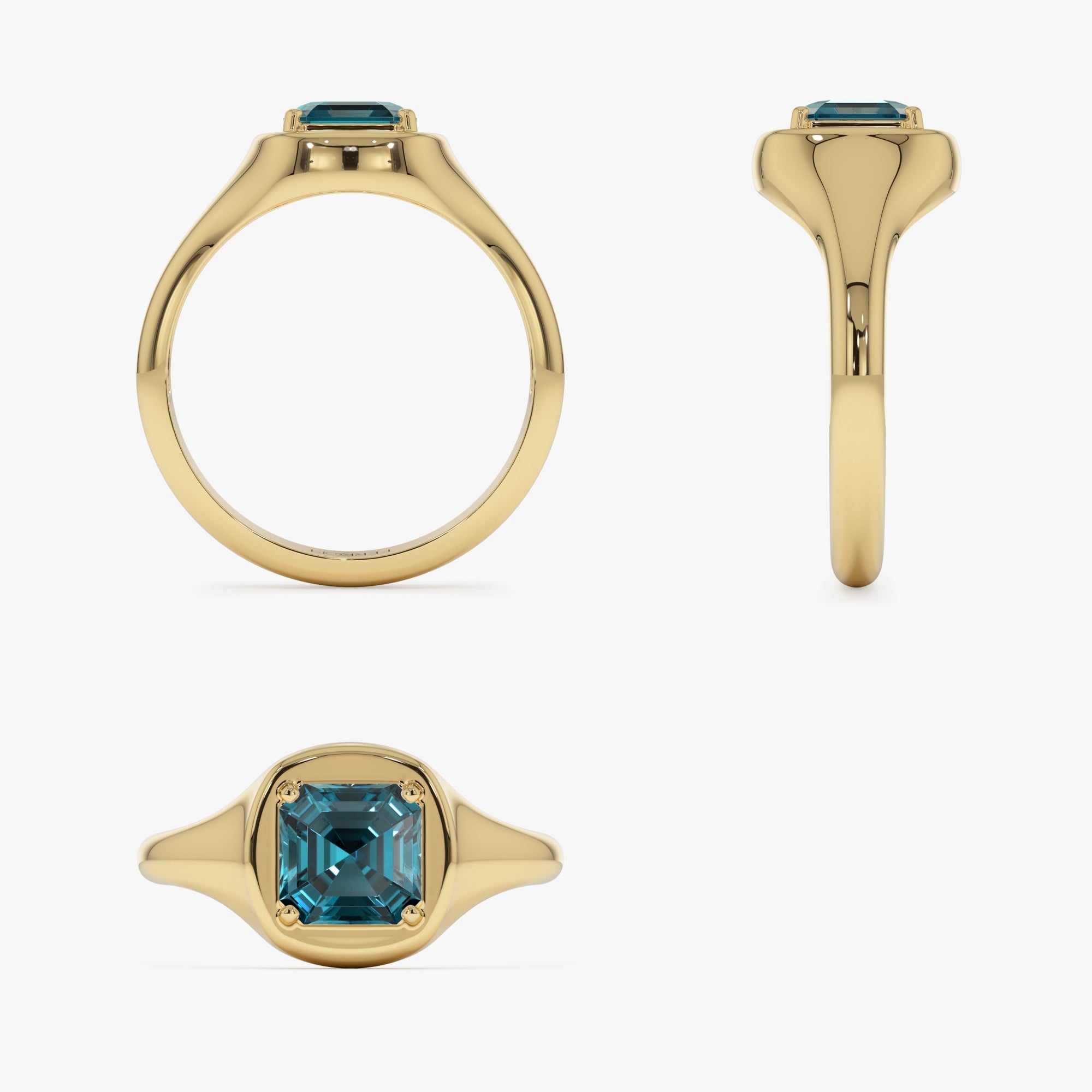 OBFJ0788 - 14K Asscher Cut London Blue Topaz Signet Ring 9