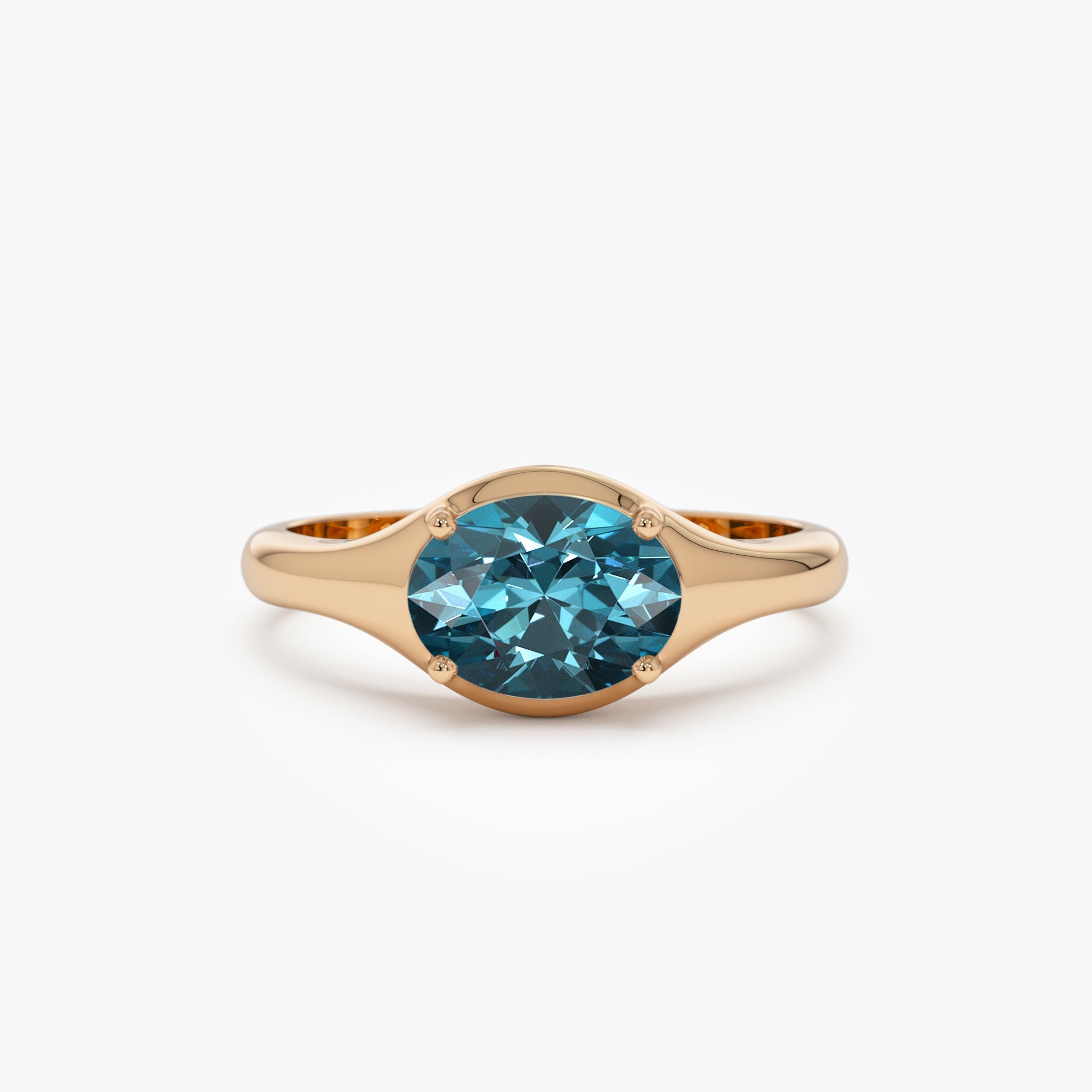OBFJ0785 - 14K Oval Shape Prong Setting London Blue Topaz Ring 5