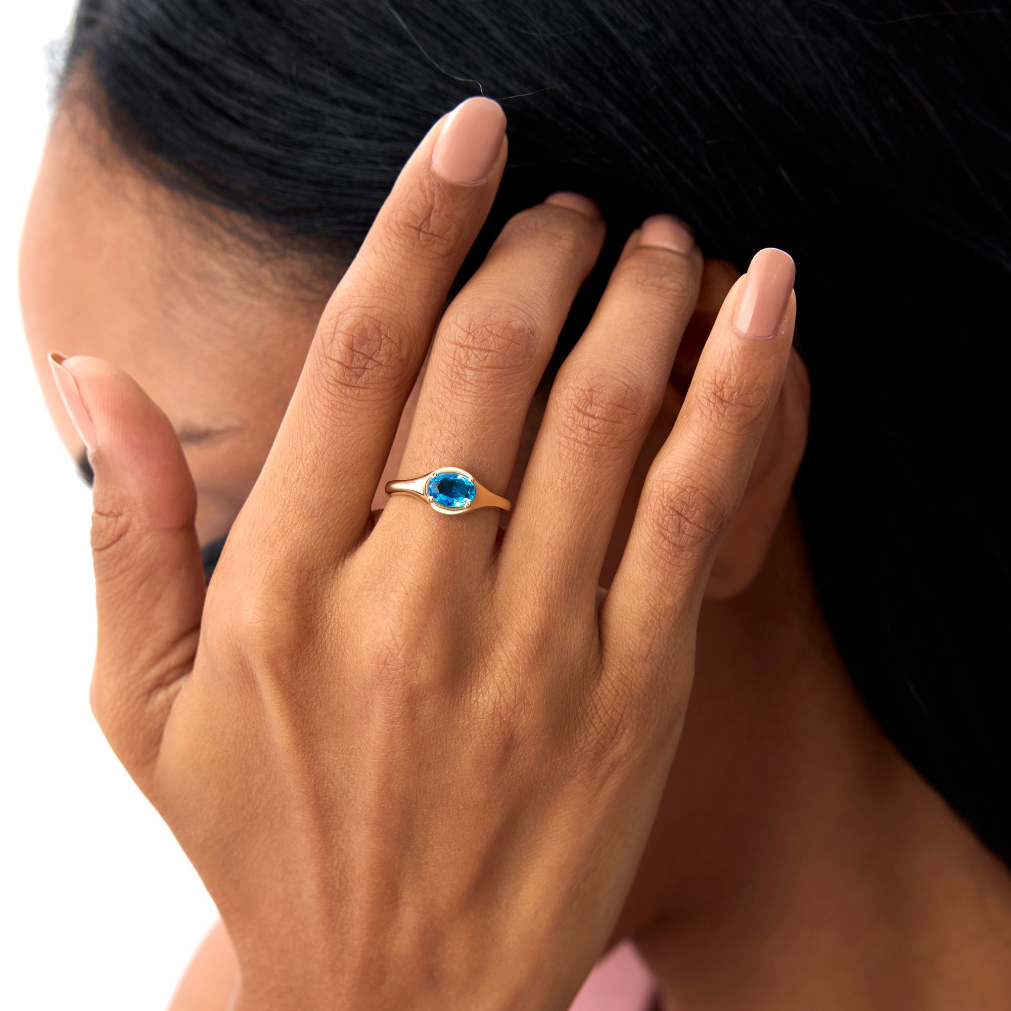 OBFJ0785 - 14K Oval Shape Prong Setting London Blue Topaz Ring 3