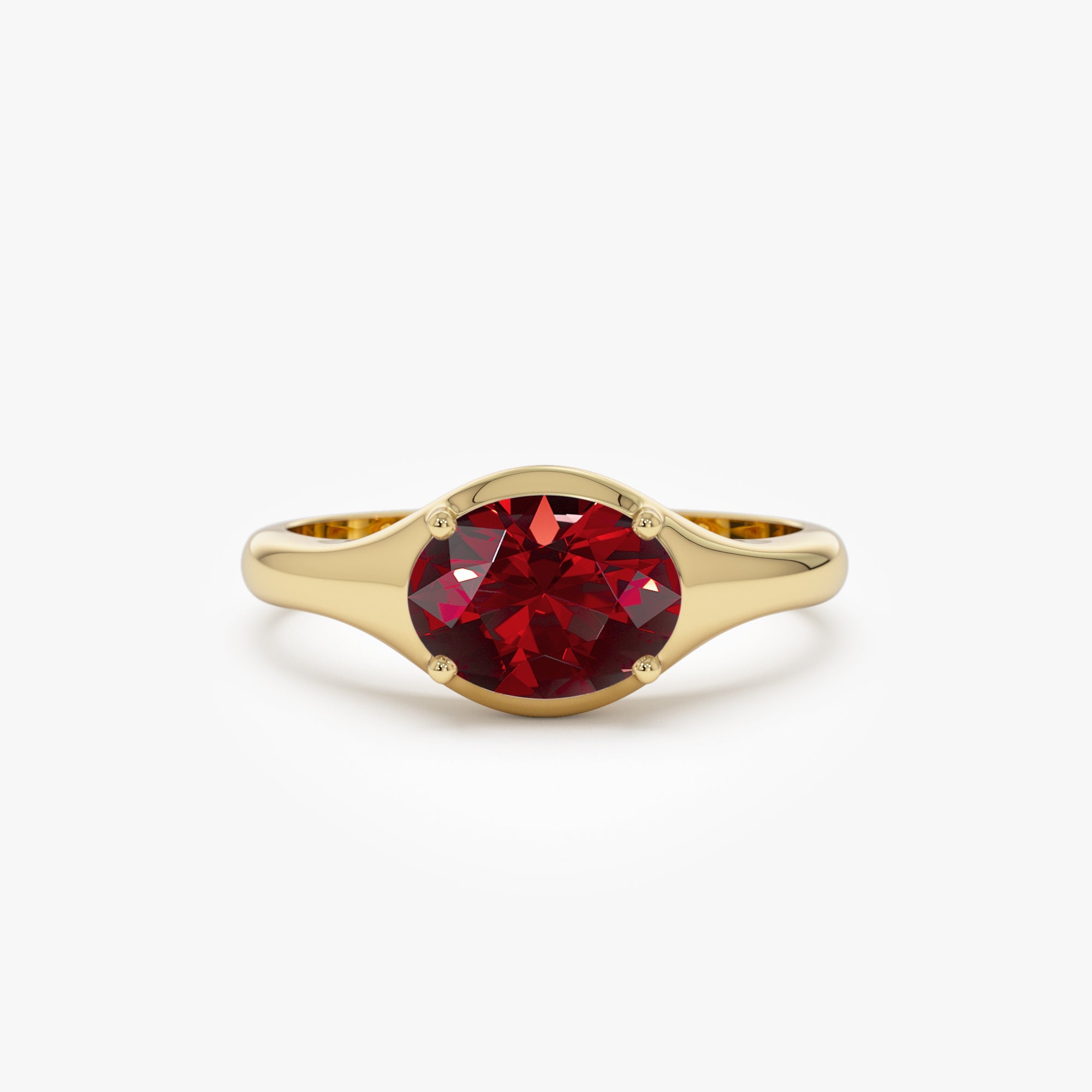 OBFJ0784 - 14K Oval Shape Prong Setting Garnet Ring 1