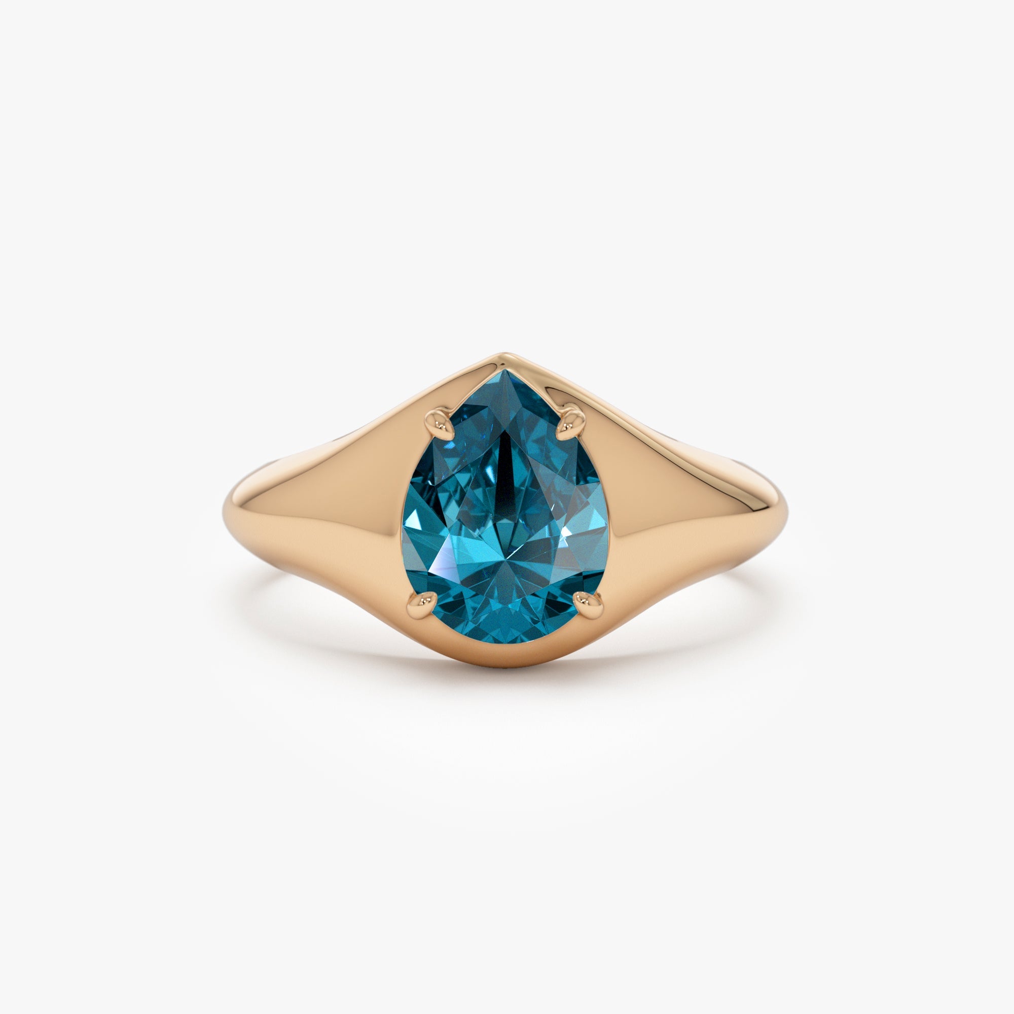 OBFJ0781 - 14K Pear Shaped London Blue Topaz Statement Ring 5
