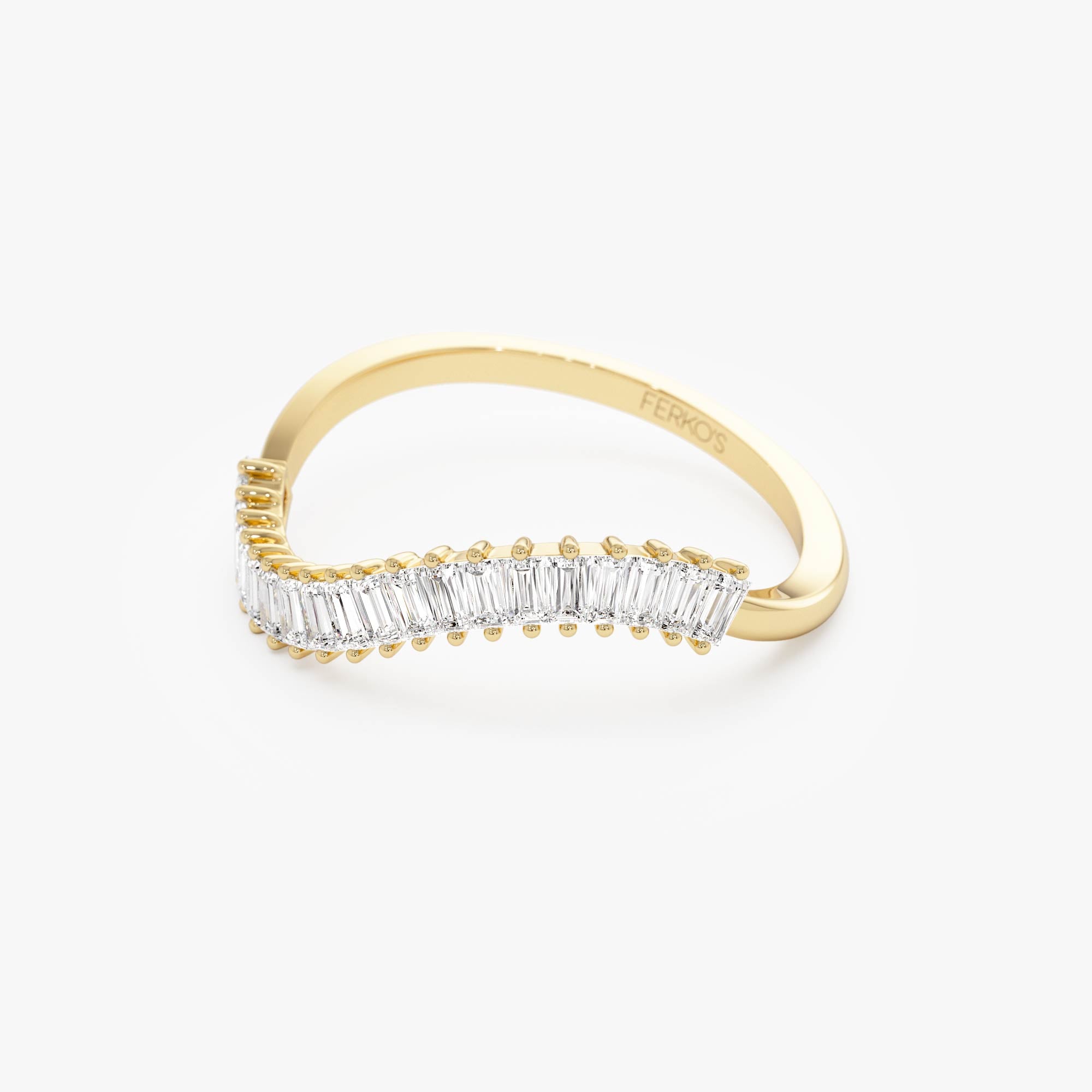 OBFJ0940 - 14k Unique Wave Design Baguette Diamond Ring 7