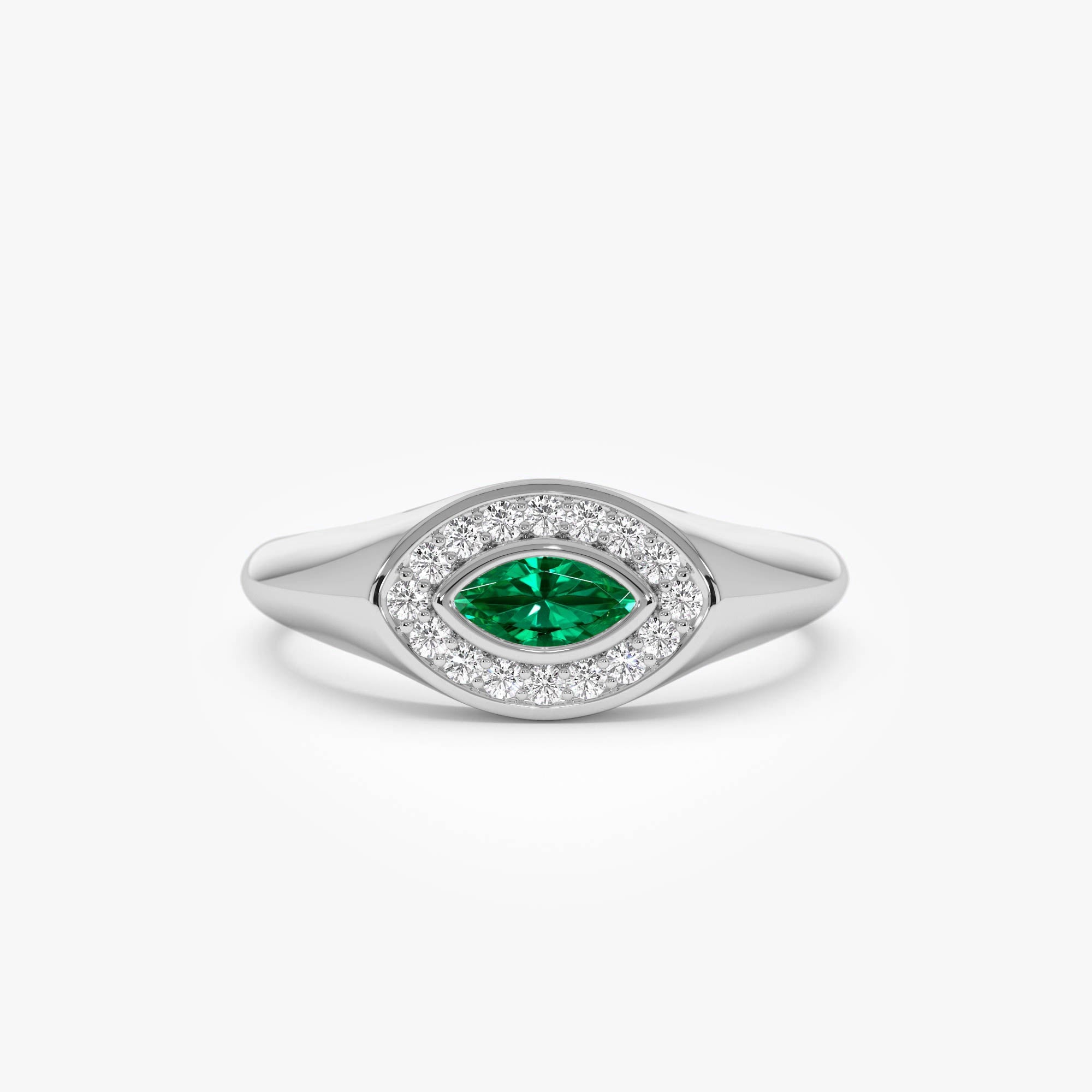OBFJ0642 - 14K Marquise Emerald Halo Setting Ring 8