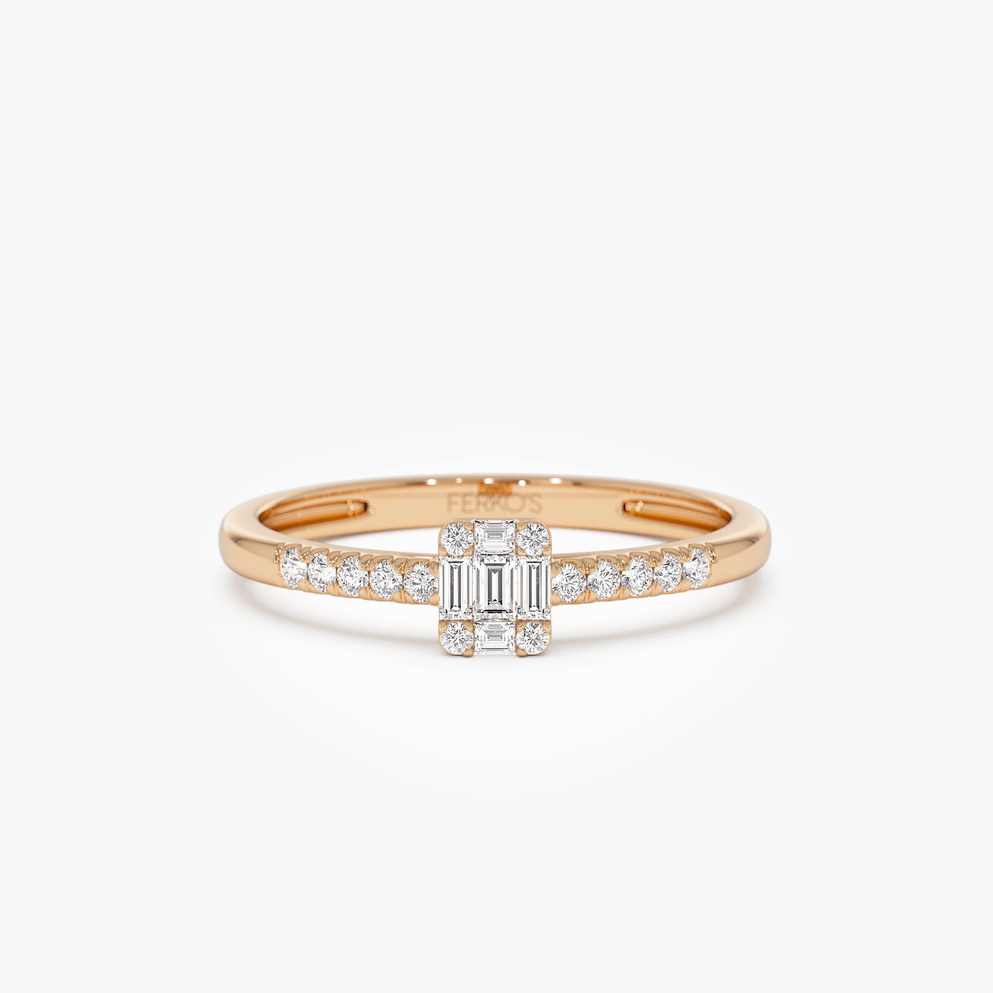 OBFJ0652 - 14k Baguette Diamond Cluster Stacking Pavé Band 6