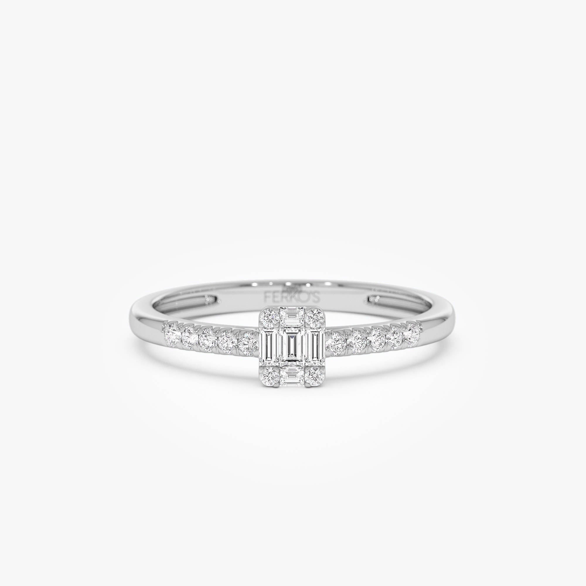 OBFJ0652 - 14k Baguette Diamond Cluster Stacking Pavé Band 7