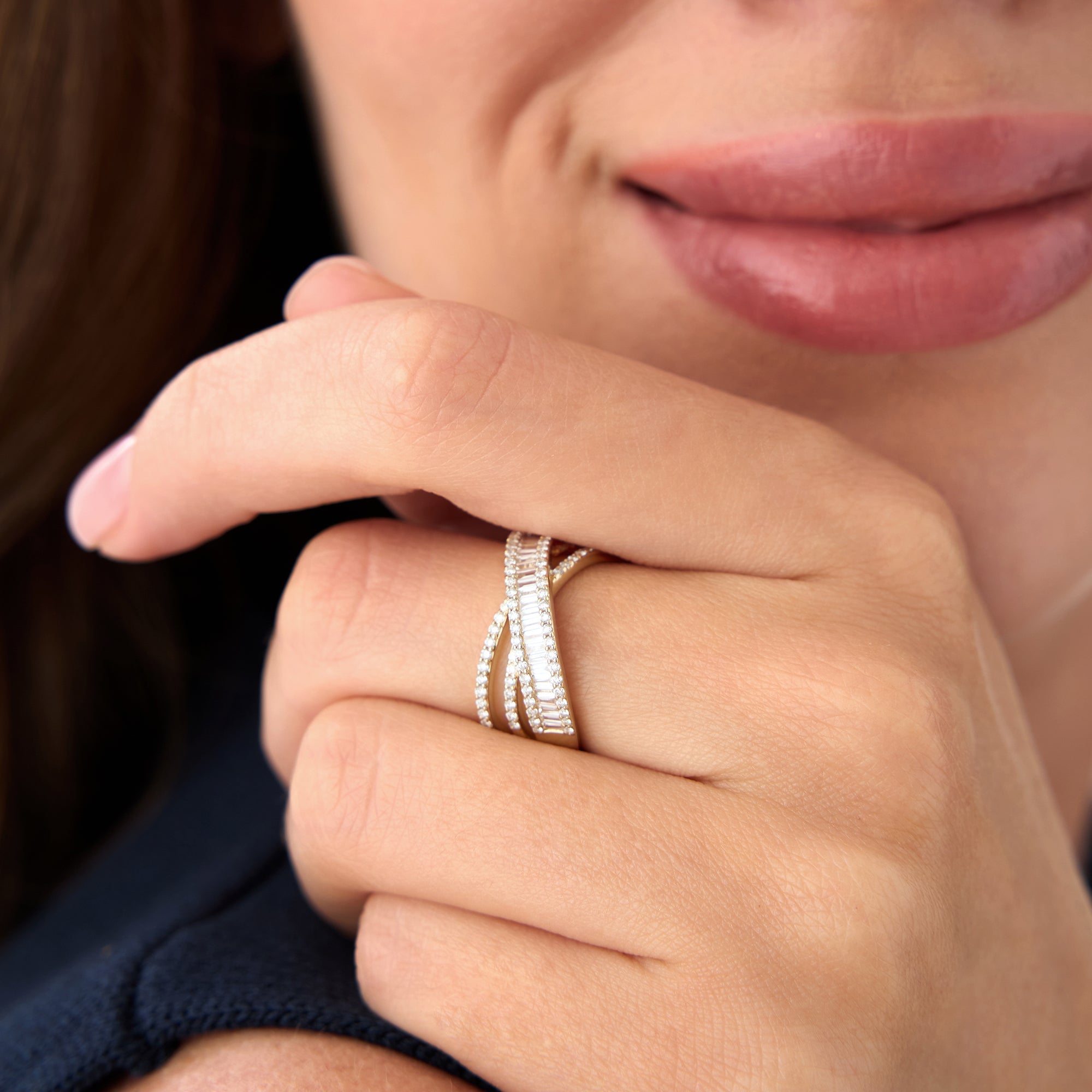 OBFJ0650 - 14k Diamond Multi Row Criss Cross Band Ring 5