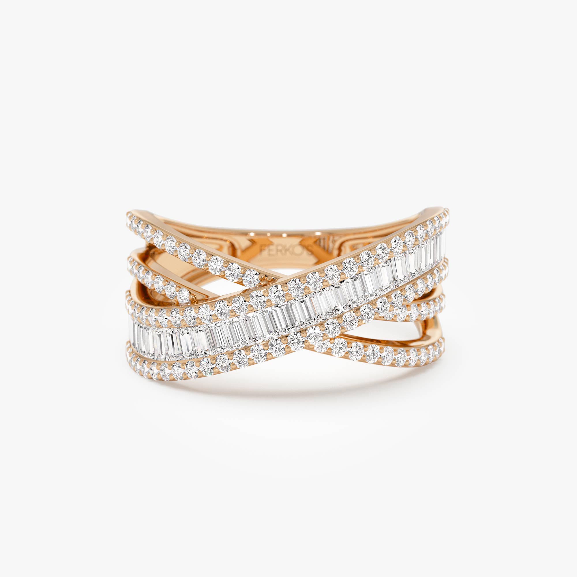 OBFJ0650 - 14k Diamond Multi Row Criss Cross Band Ring 6