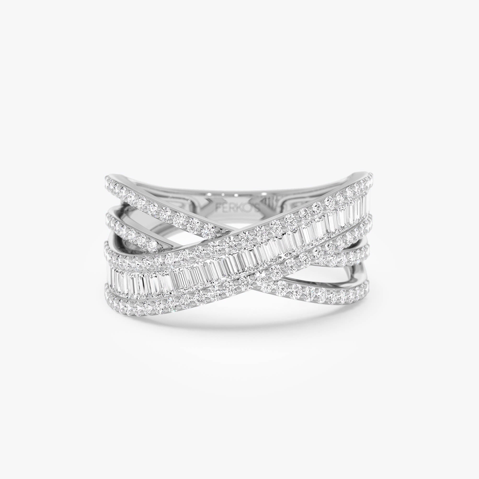 OBFJ0650 - 14k Diamond Multi Row Criss Cross Band Ring 7