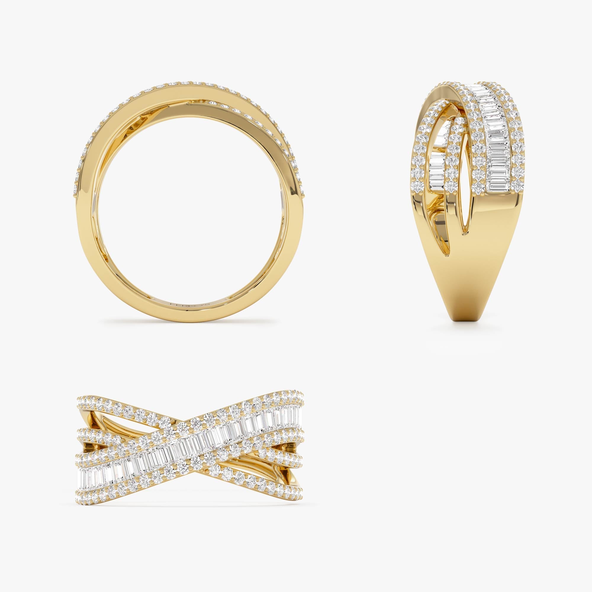 OBFJ0650 - 14k Diamond Multi Row Criss Cross Band Ring 9