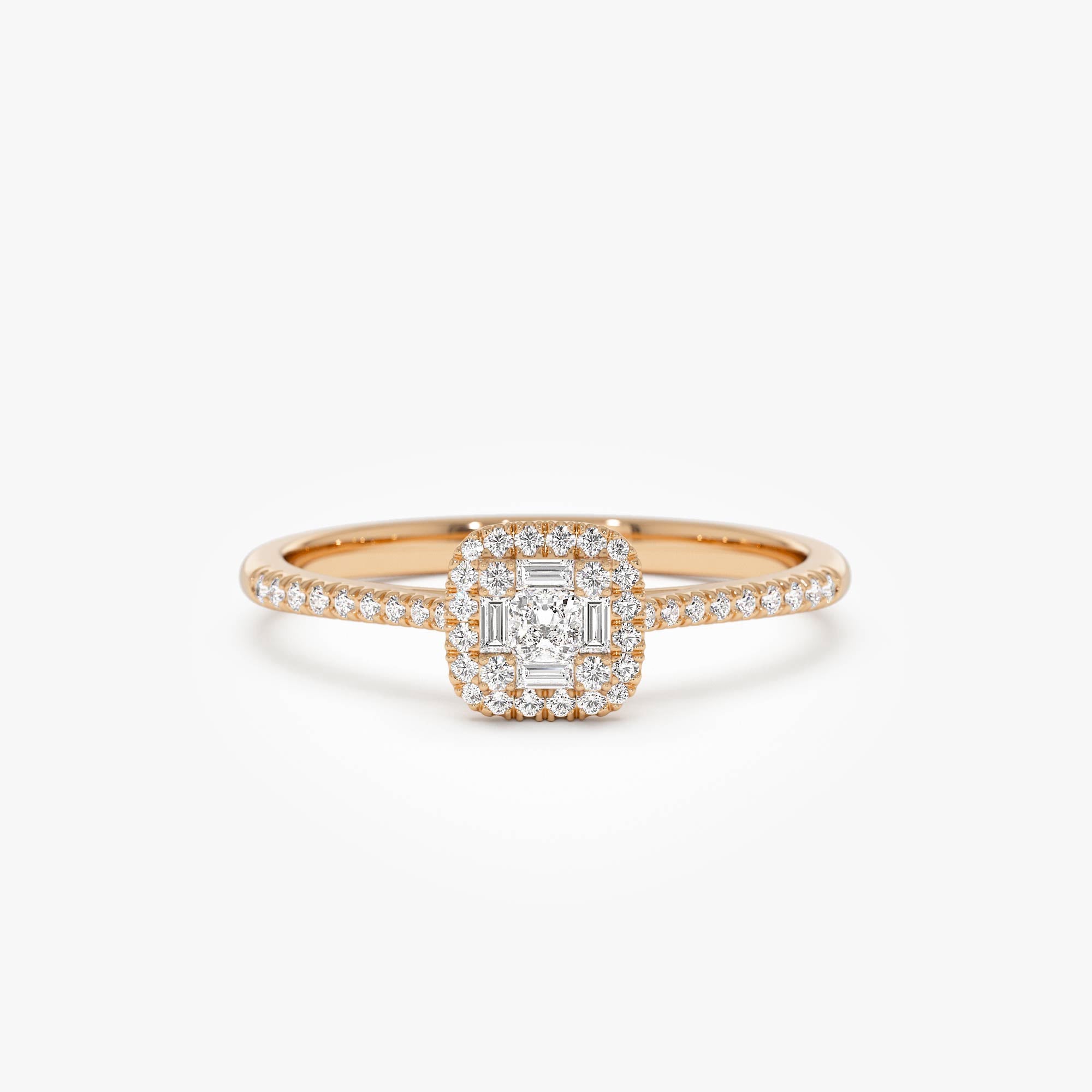 OBFJ0649 - 14k Diamond Halo Ring with Round and Baguette 6