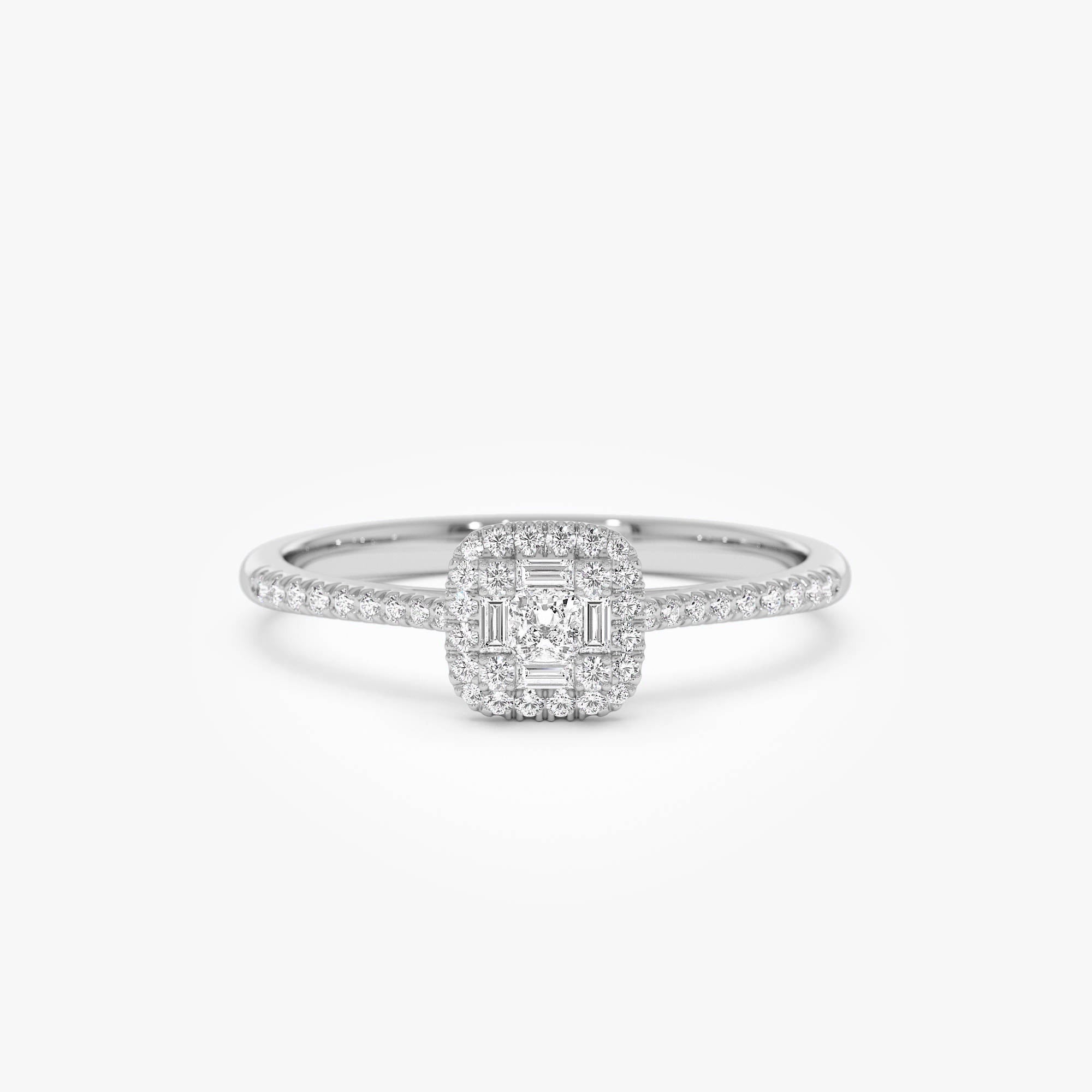 OBFJ0649 - 14k Diamond Halo Ring with Round and Baguette 7