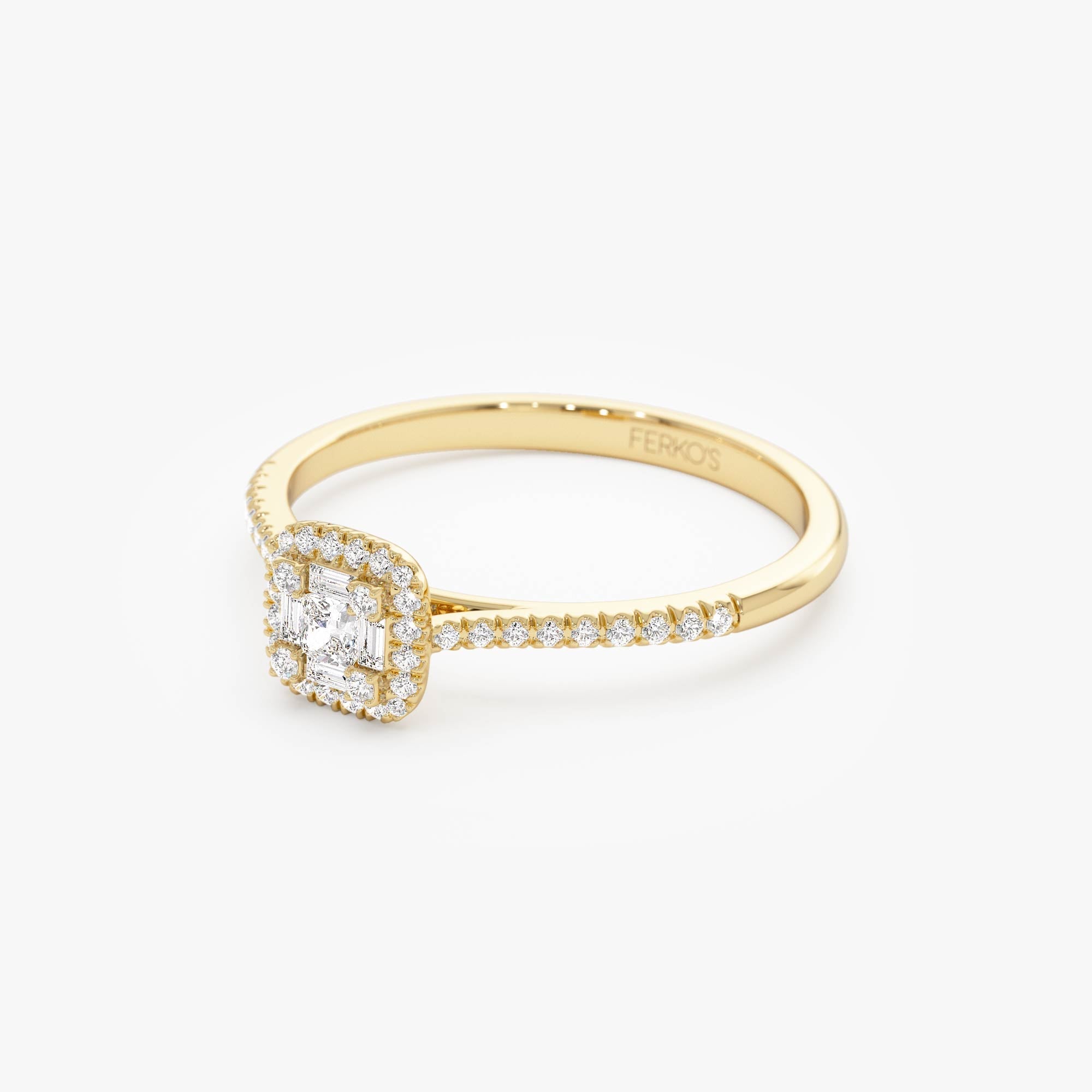 OBFJ0649 - 14k Diamond Halo Ring with Round and Baguette 8