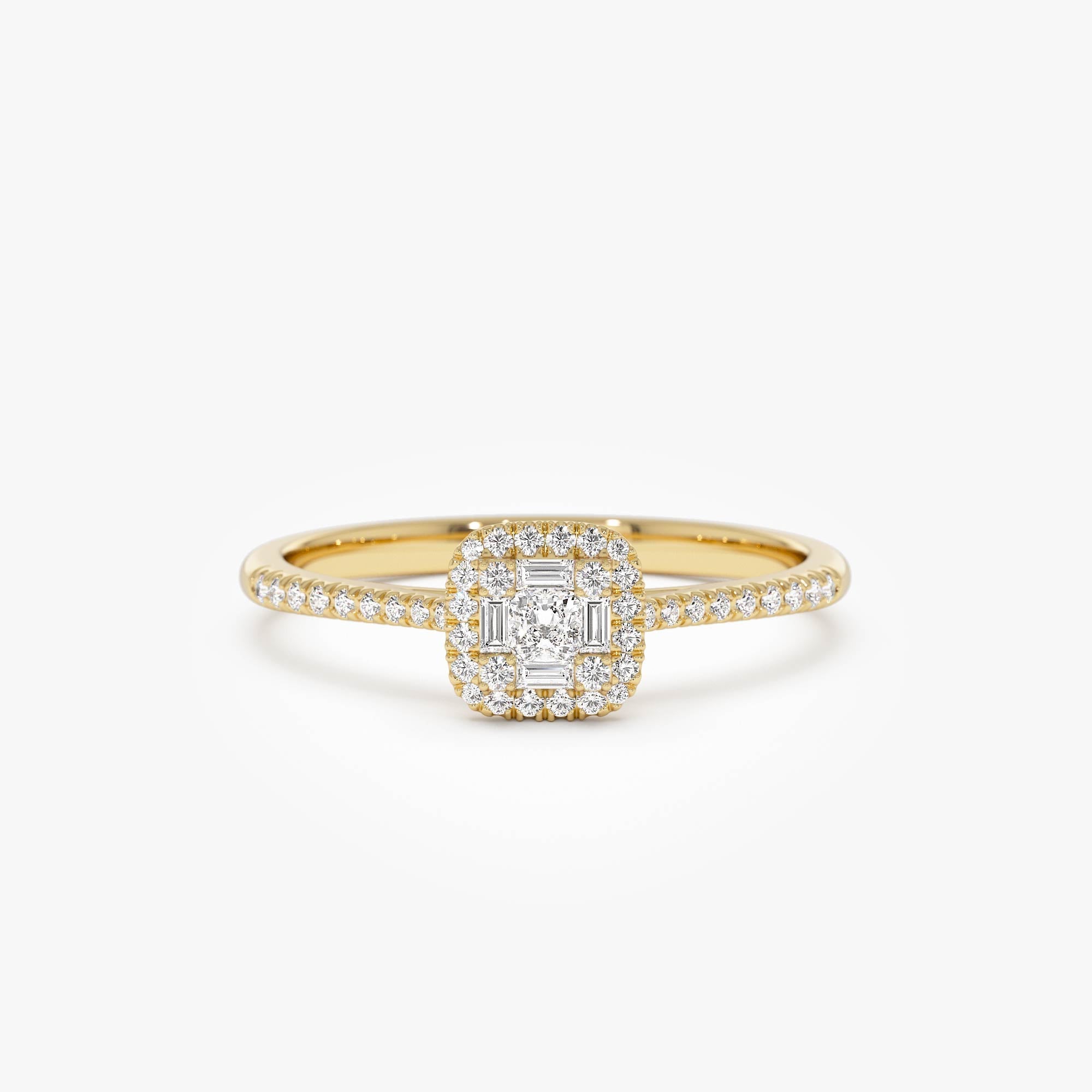 OBFJ0649 - 14k Diamond Halo Ring with Round and Baguette 1