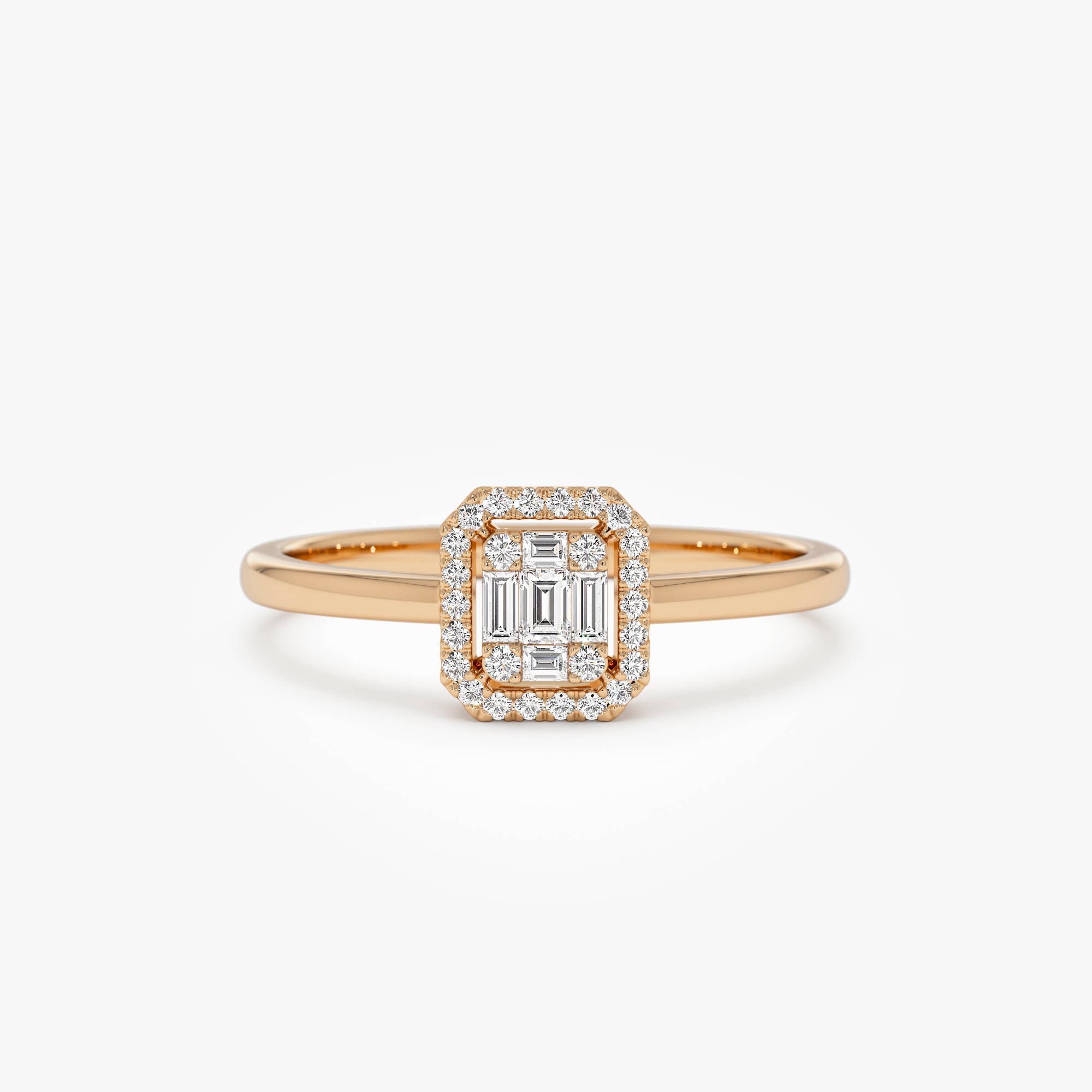 OBFJ0648 - 14k Diamond Halo Ring Rectangular Baguette Style 5