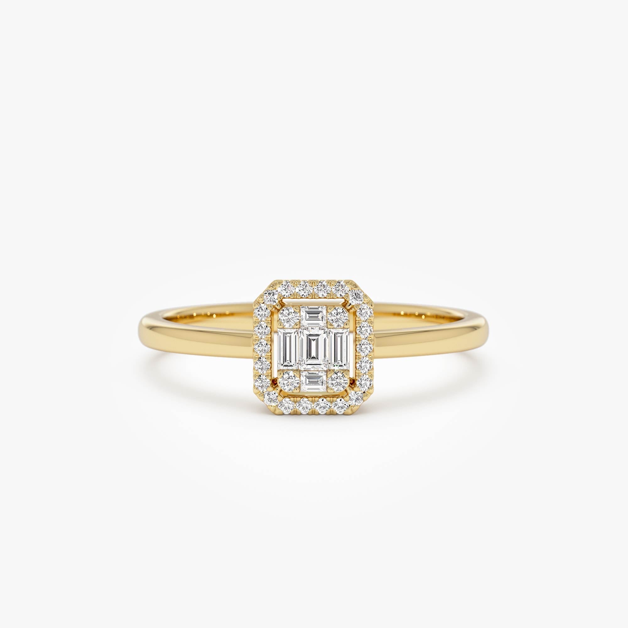OBFJ0648 - 14k Diamond Halo Ring Rectangular Baguette Style 1
