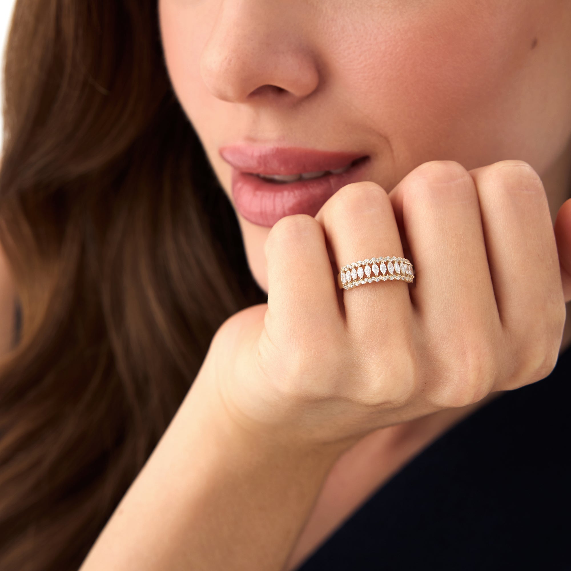 OBFJ0647 - 14k Wide Marquise Diamond Band with Pavé Accents 3