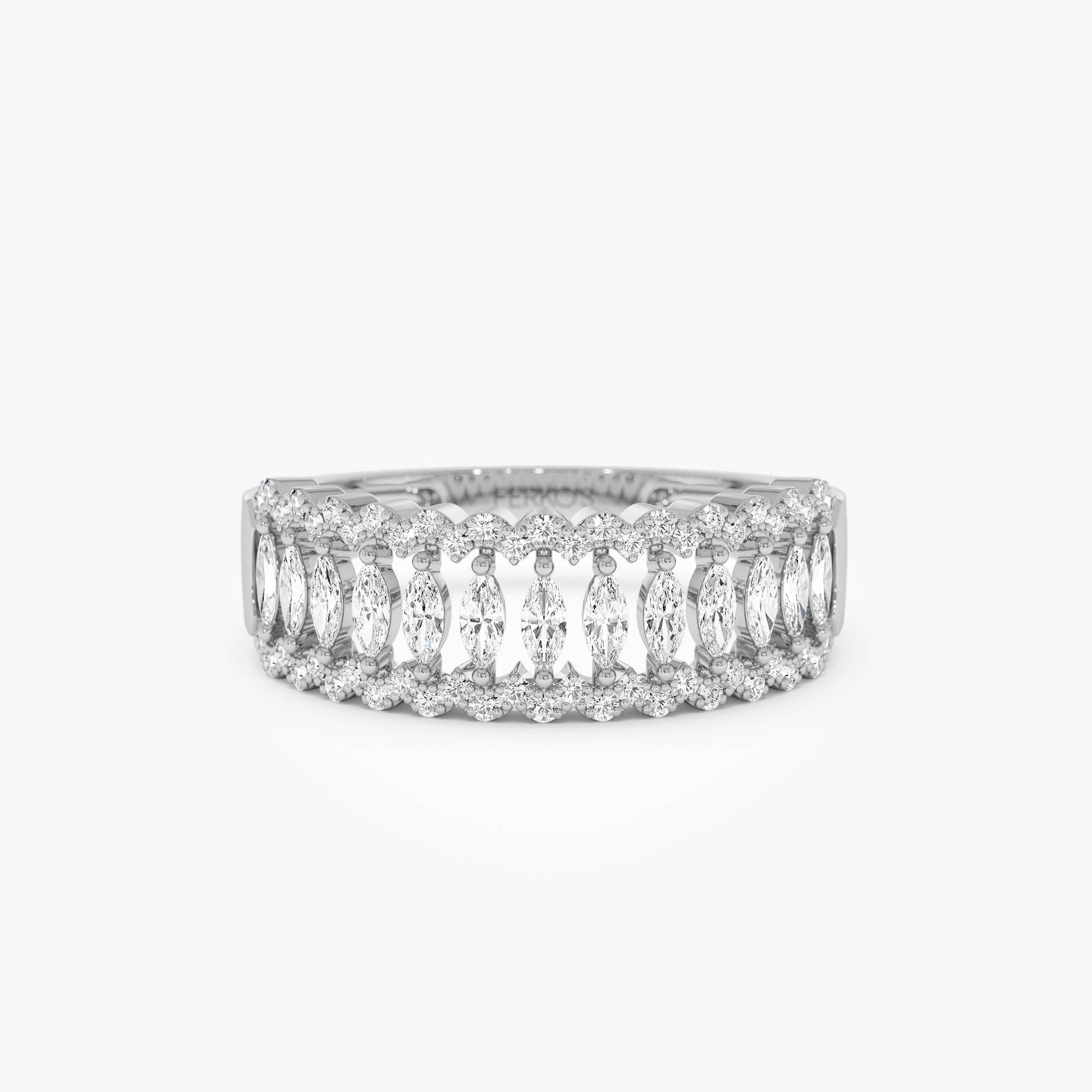 OBFJ0647 - 14k Wide Marquise Diamond Band with Pavé Accents 8