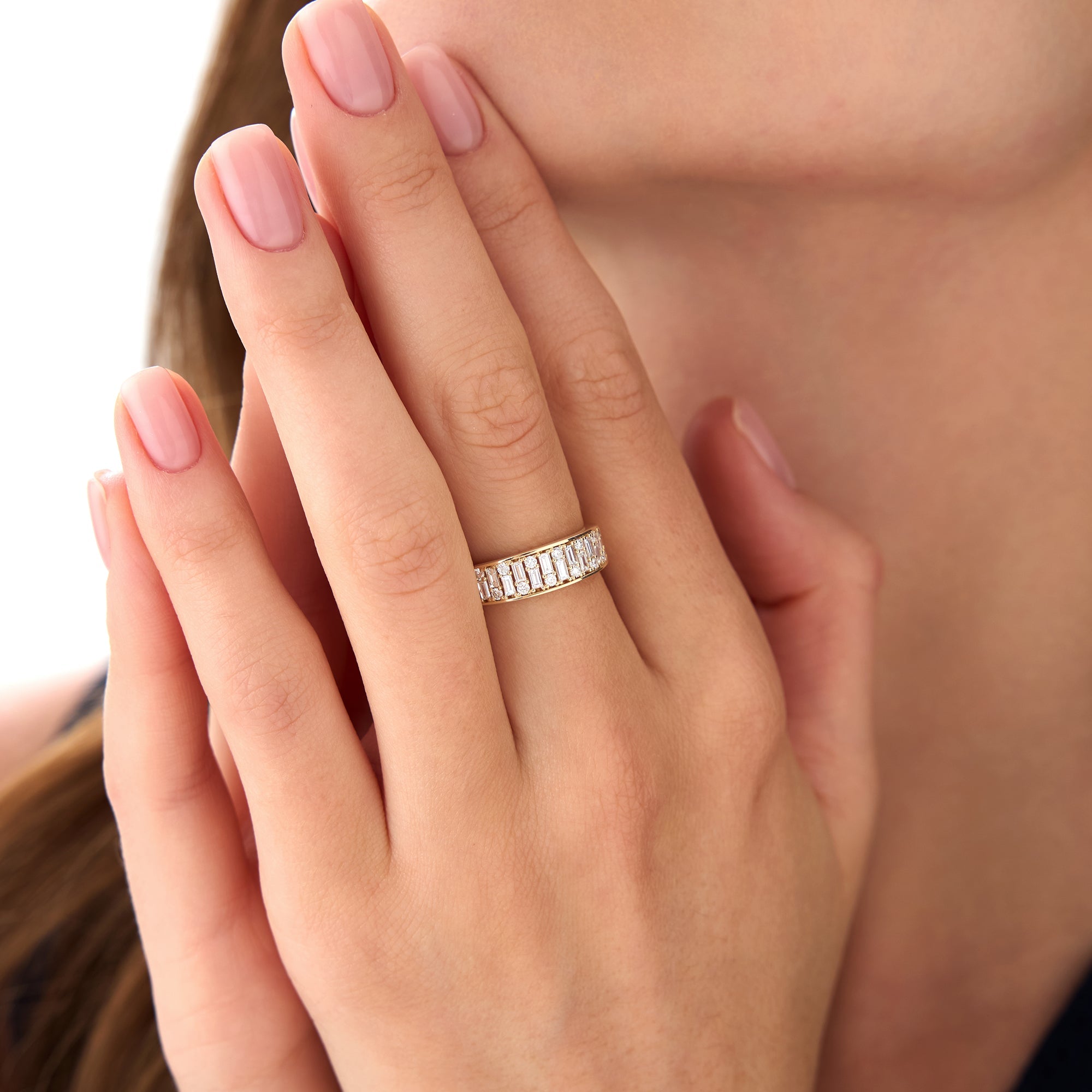 OBFJ0693 - 14k Baguette and Round Diamond Unique Statement Ring 2