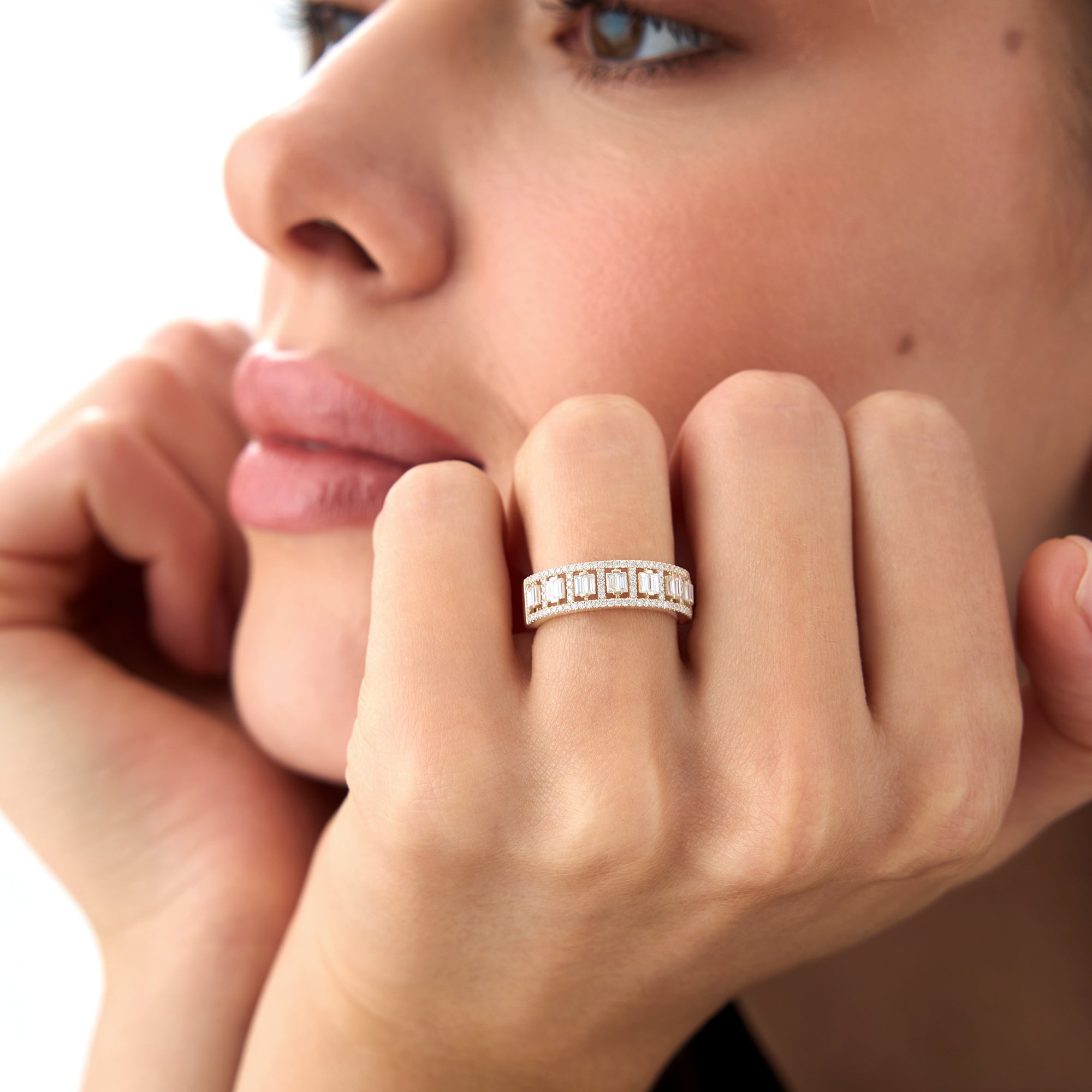 OBFJ0004 - Wide Diamond Baguette Pave Ring - 14k Gold 5