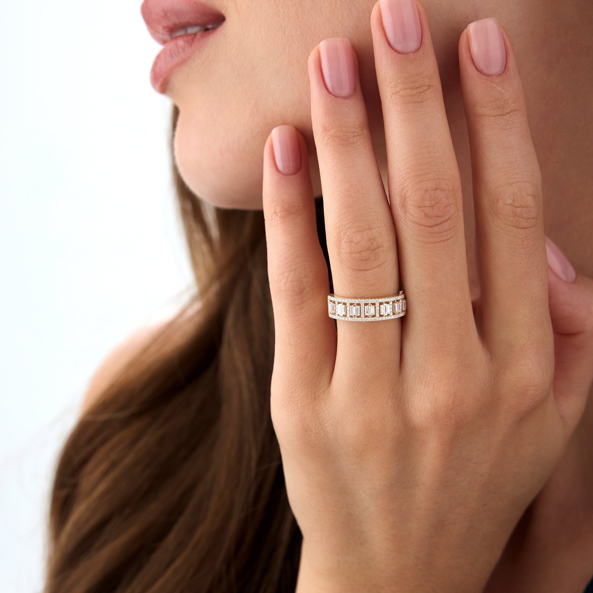 OBFJ0689 - 14k Wide Diamond Baguette Pave Ring 4