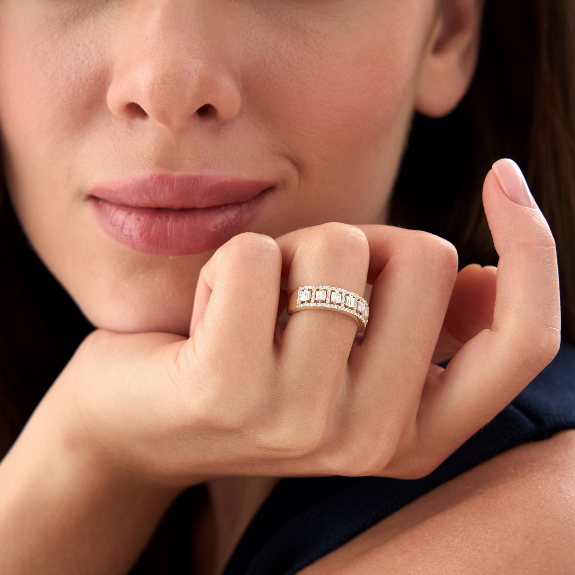 OBFJ0004 - Wide Diamond Baguette Pave Ring - 14k Gold 2