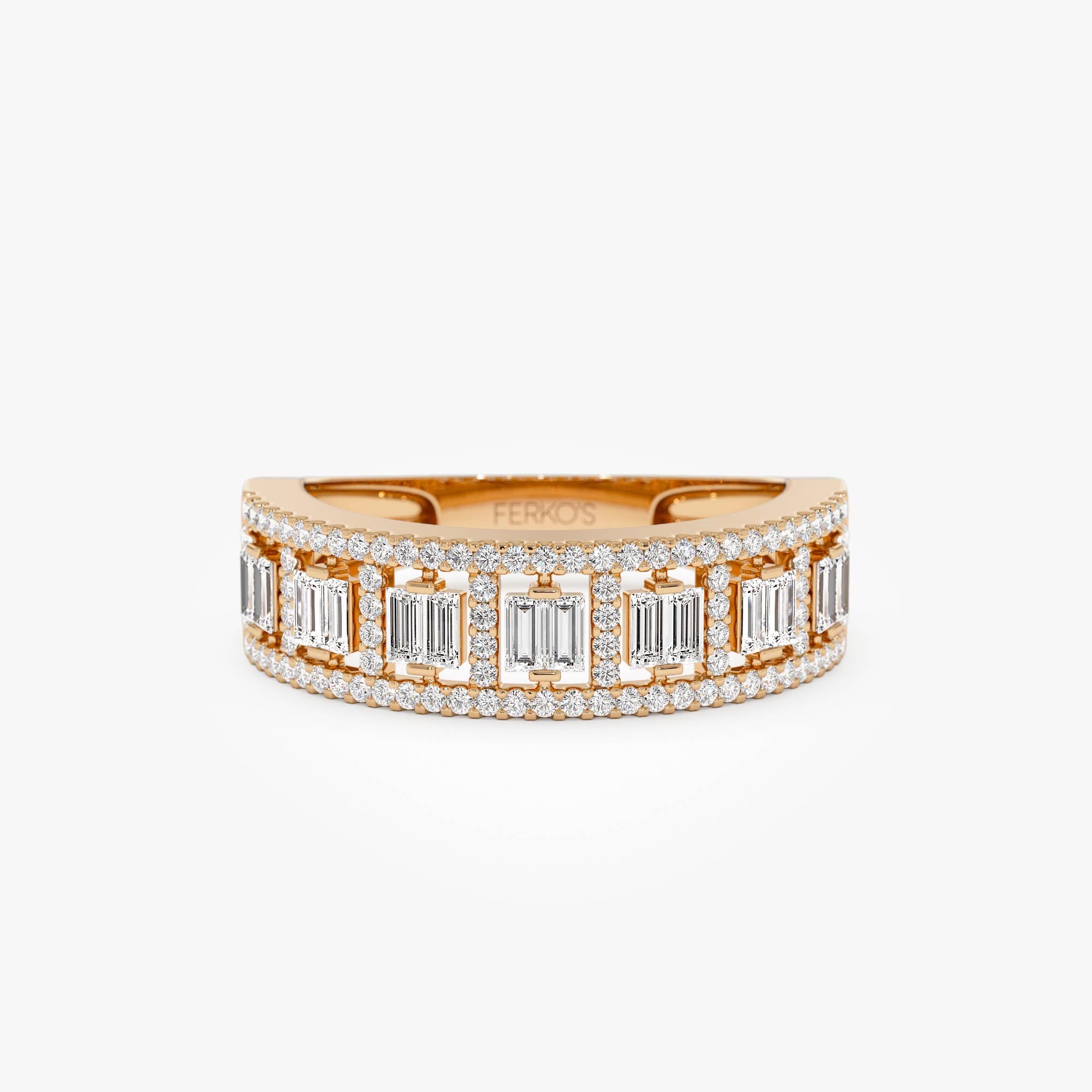 OBFJ0689 - 14k Wide Diamond Baguette Pave Ring 6