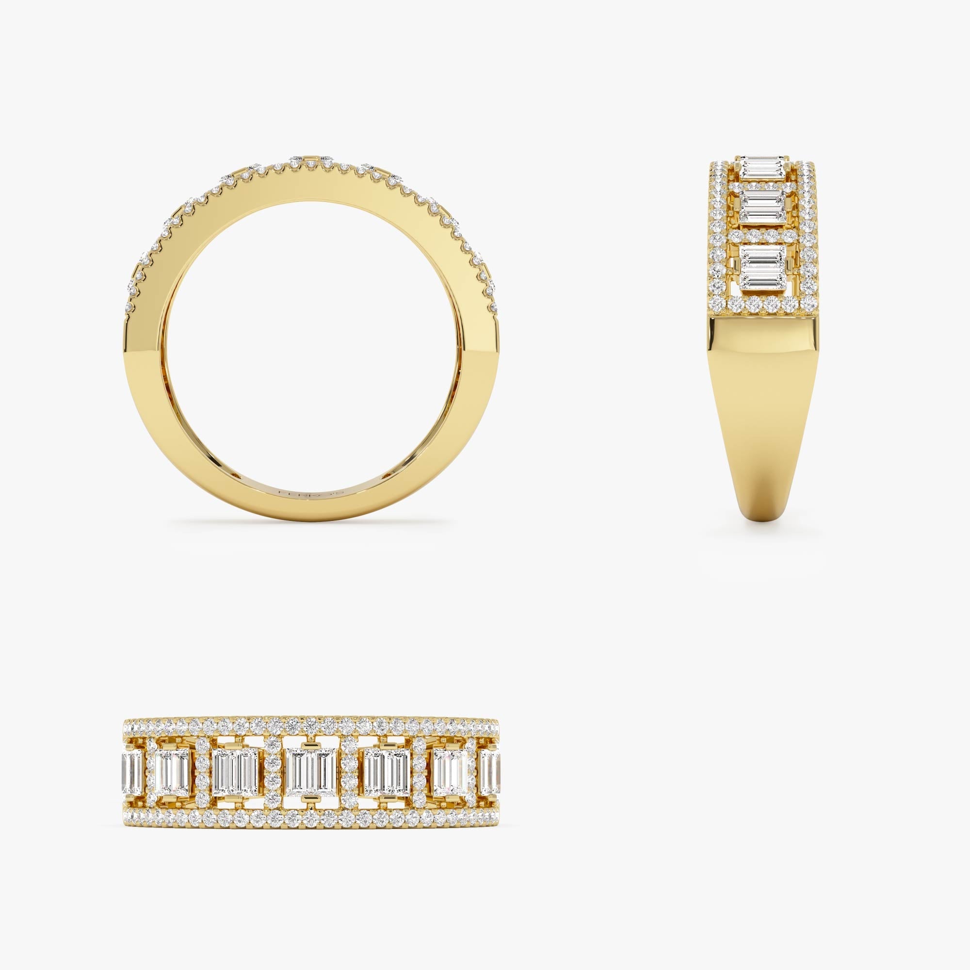 OBFJ0004 - Wide Diamond Baguette Pave Ring - 14k Gold 9