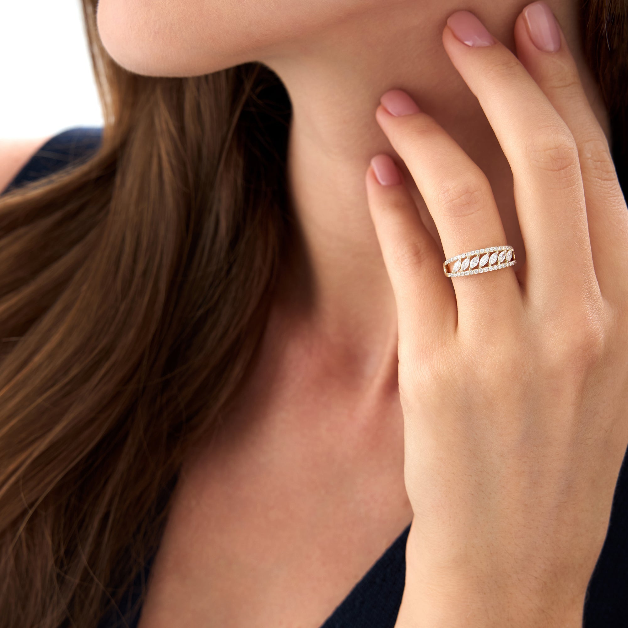 OBFJ0684 - 14k Diamond Band with Marquise Center 5