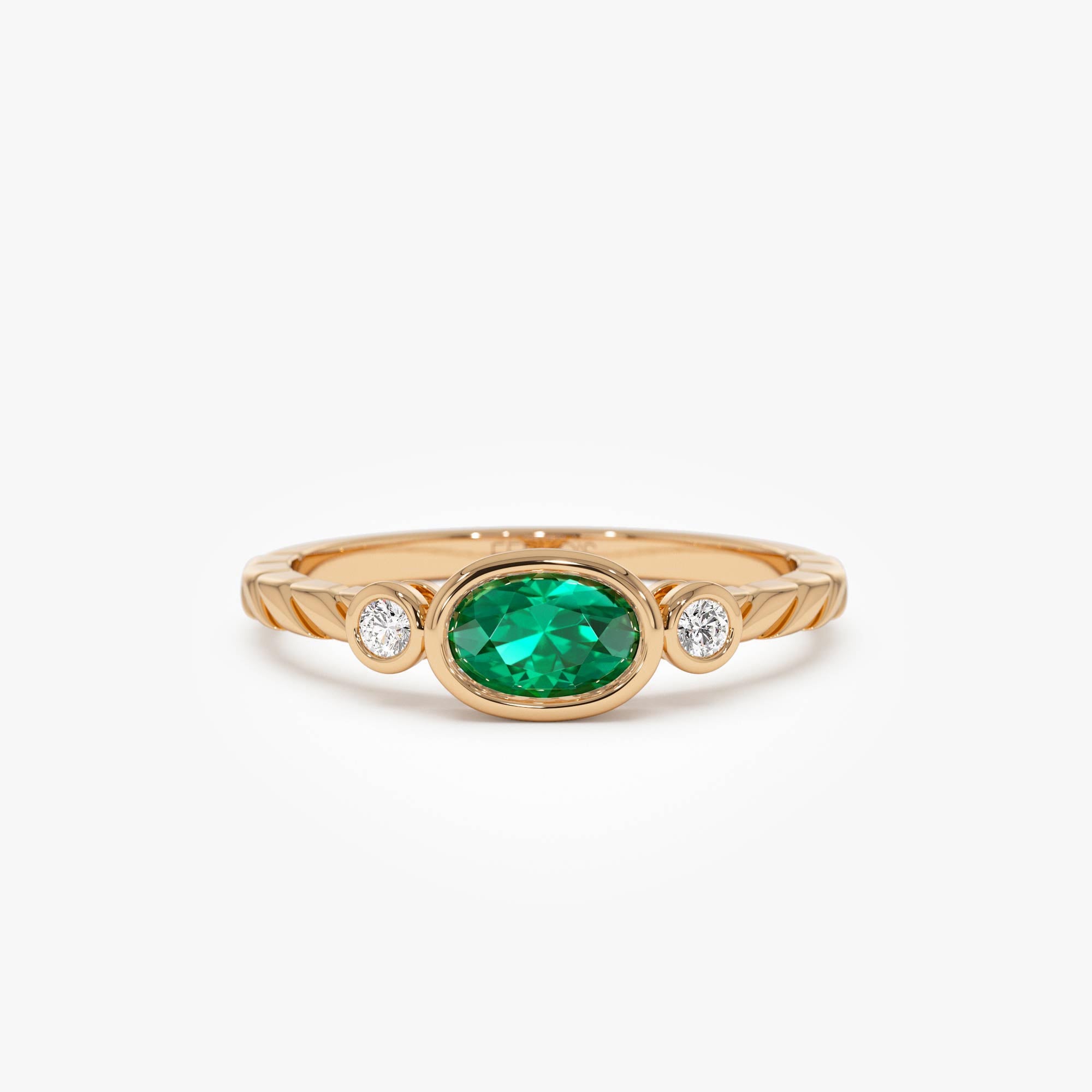 OBFJ0682 - 14k Classic Emerald and Diamond Ring 5