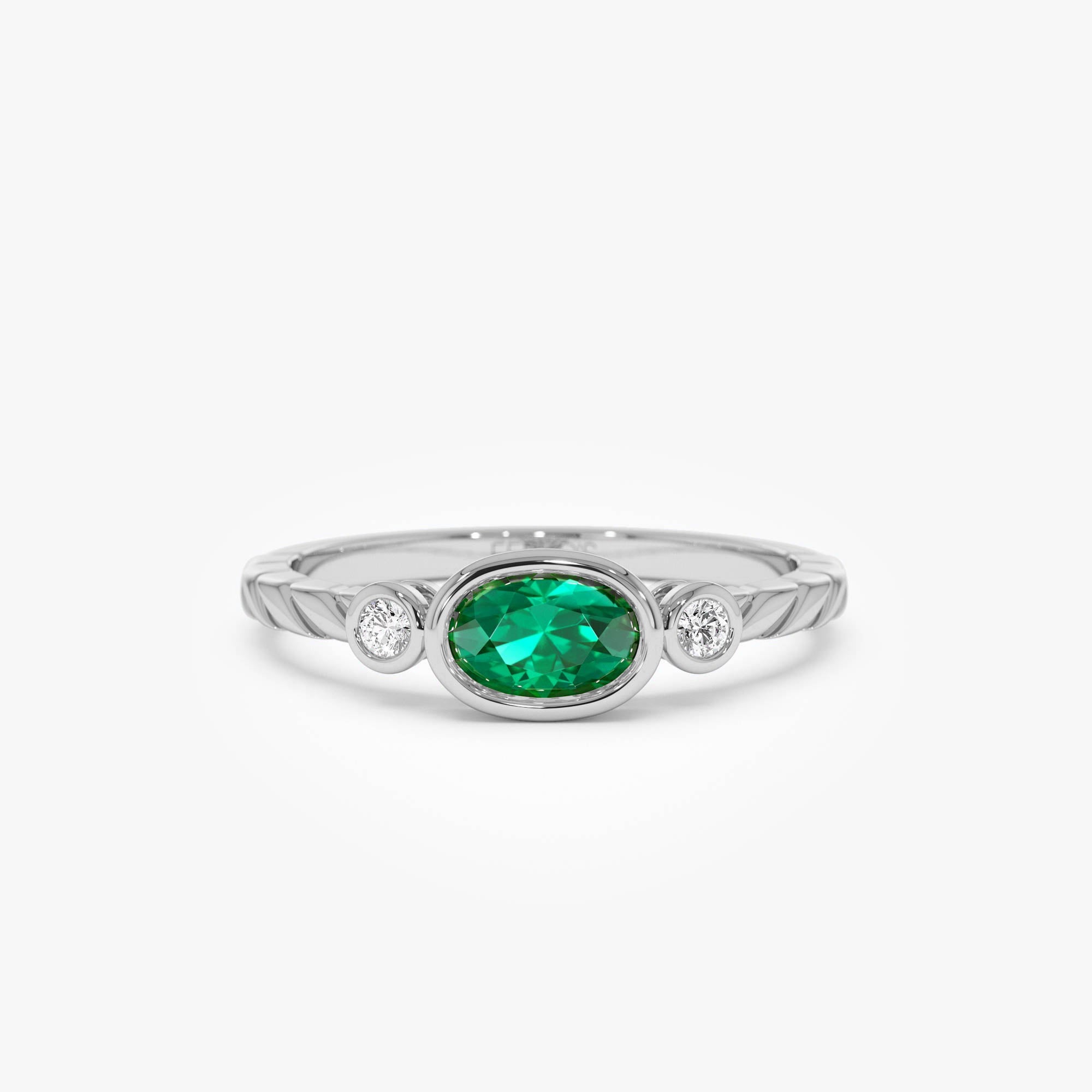 OBFJ0682 - 14k Classic Emerald and Diamond Ring 6